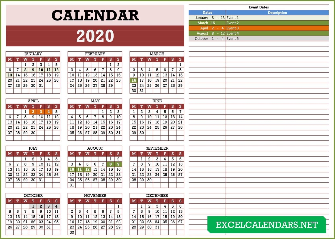 Yearly Calendar Templates For Year 2019 | 2020 | 2021 | 2022 Year Calendar Of Events Template