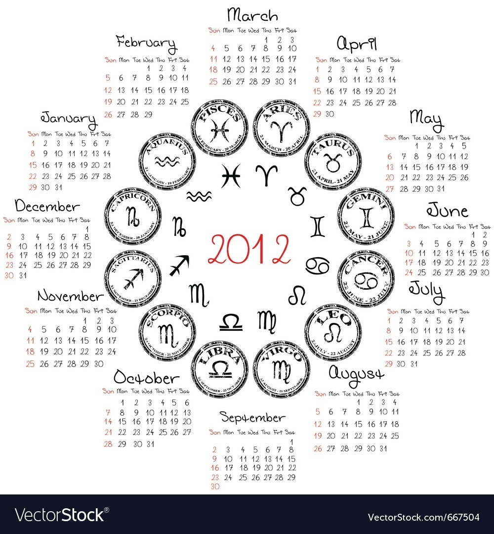 Zodiac Calendar Royalty Free Vector Image - Vectorstock The Zodiac Calendar Dates