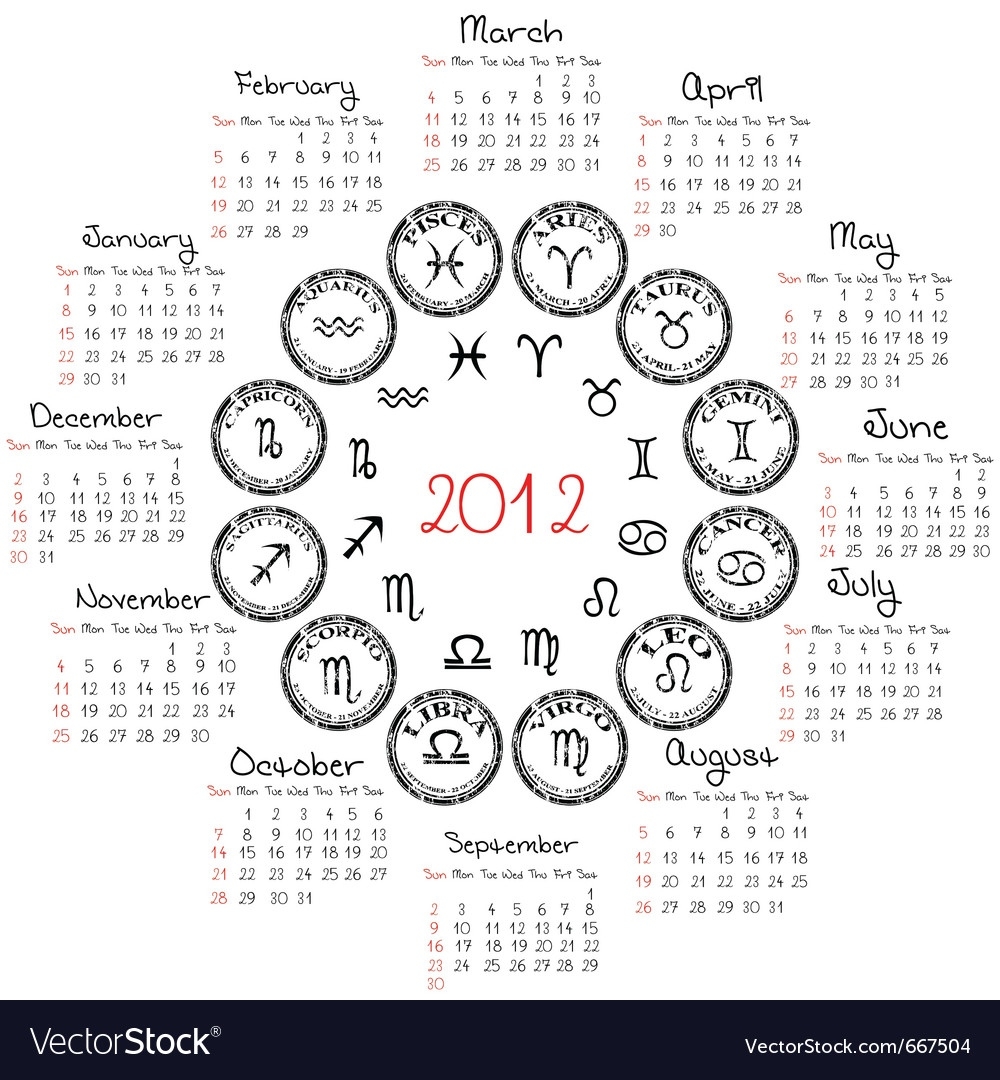 Zodiac Calendar Royalty Free Vector Image - Vectorstock Zodiac Calendar With Dates