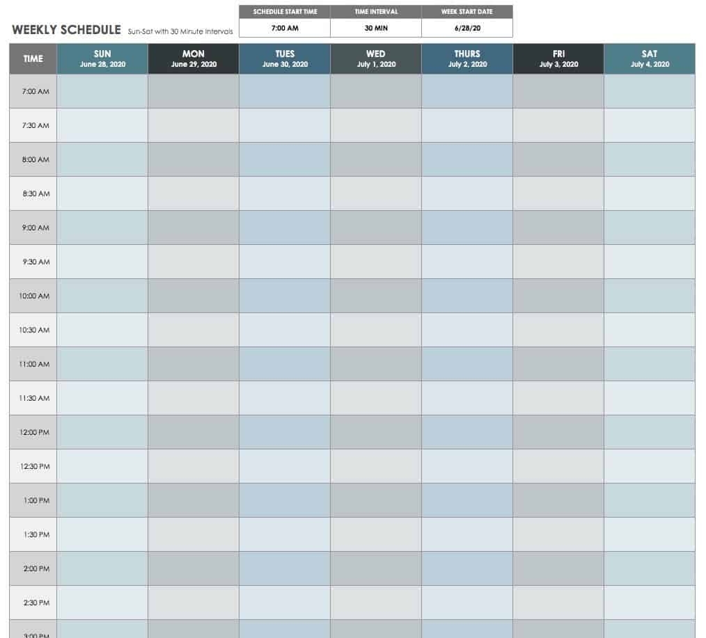 15 Free Weekly Calendar Templates | Smartsheet 7 Day Appointment Calendar Template