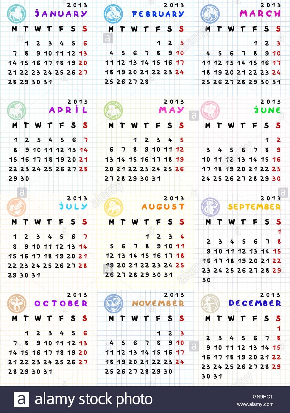 2013 Calendar With Zodiac Signs Stock Photo - Alamy Zodiac Calendar 13 Signs