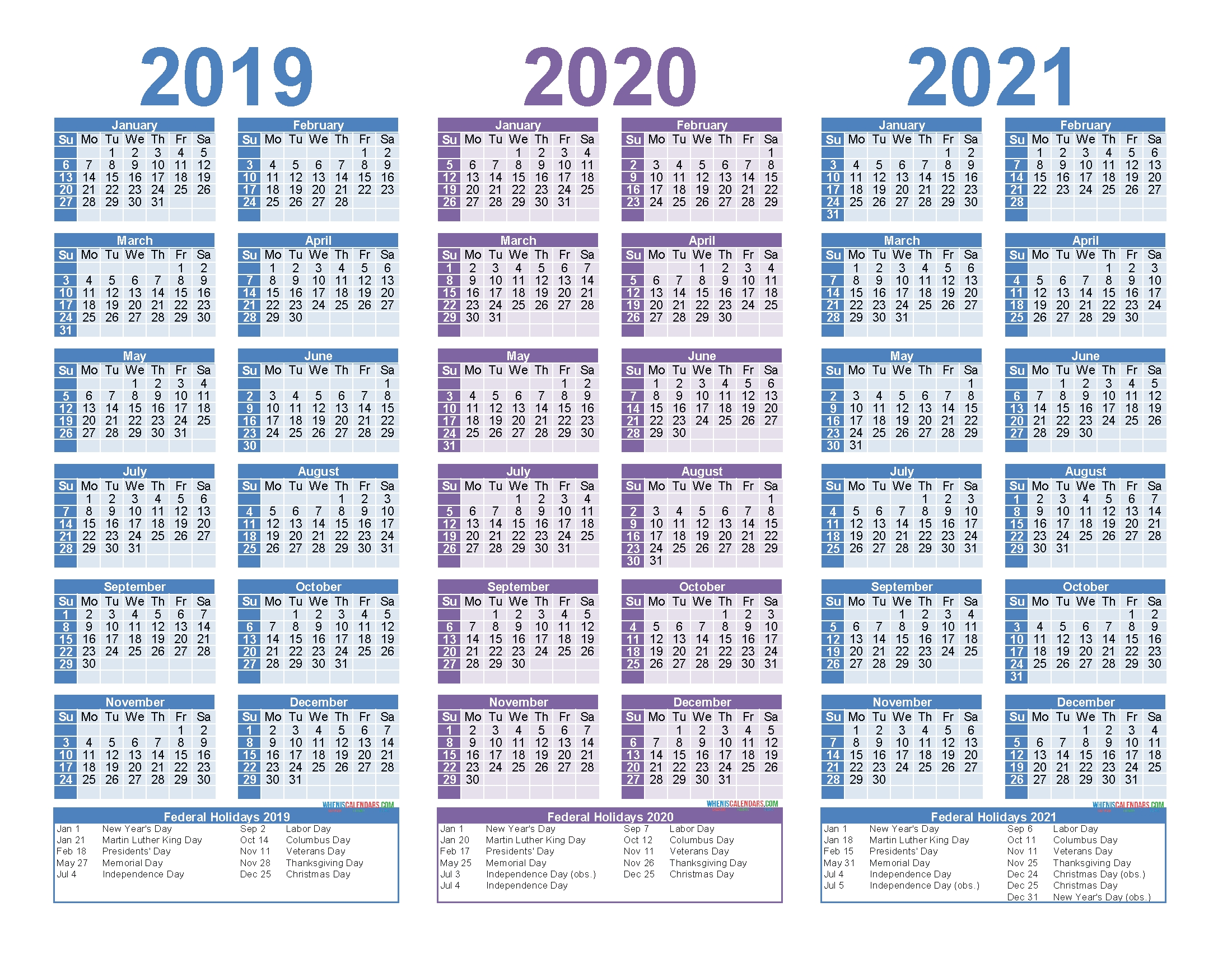 2019 2020 2021 Free Calendar Template 3 Year Calendar Printable 3 Year Calendar Template Excel