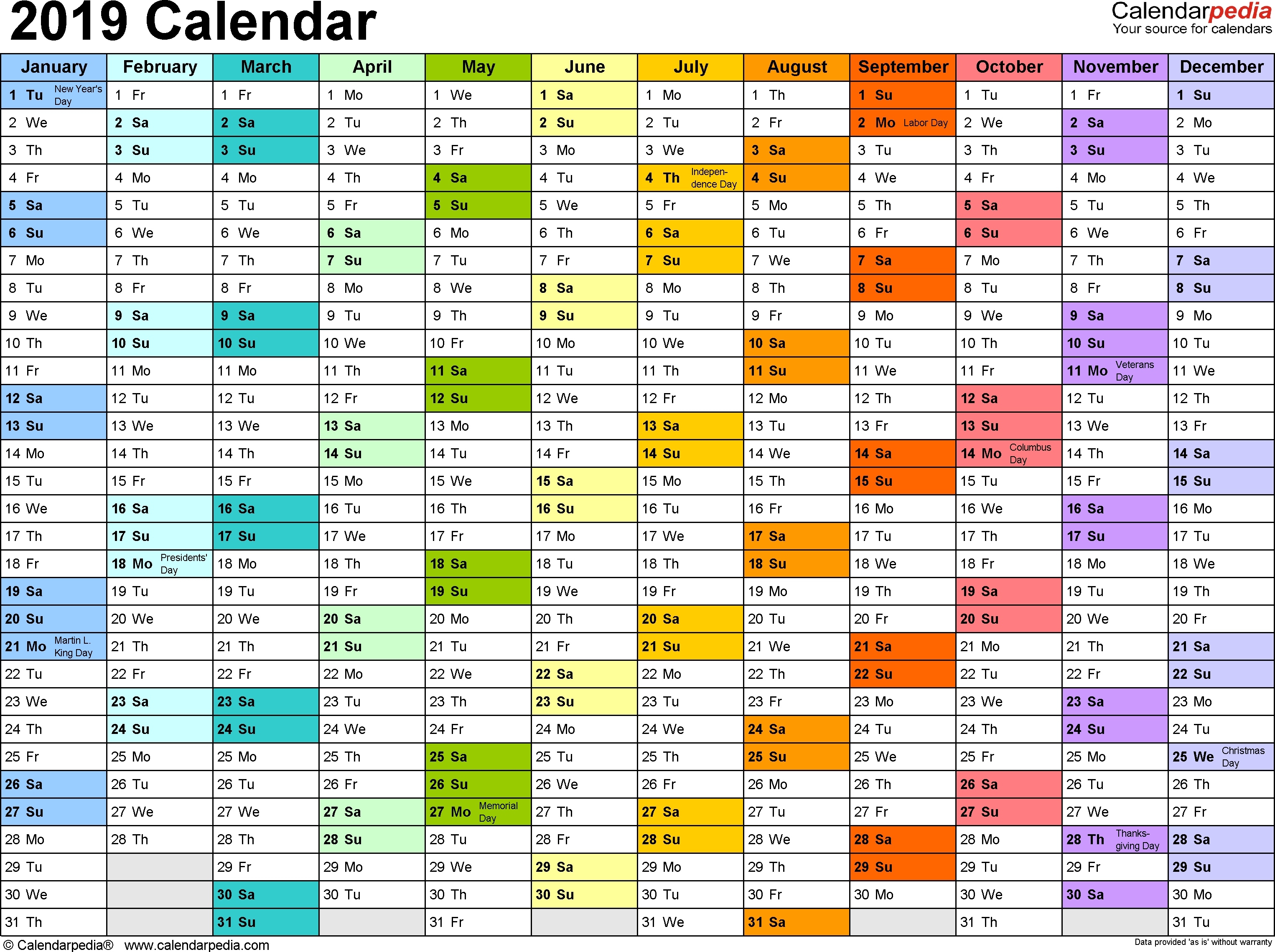 2019 Calendar Template Excel – Printable Year Calendar Excel Calendar Template Xlsx