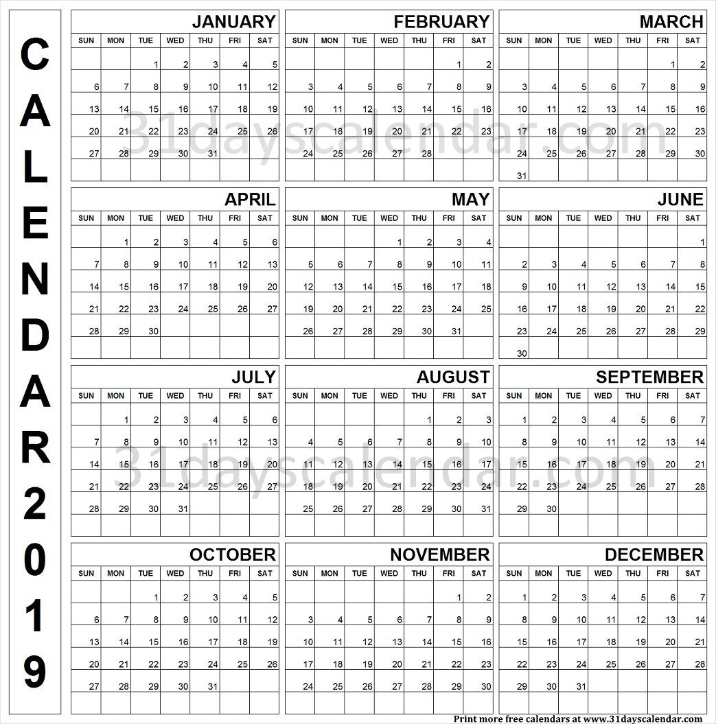 2019 Printable Calendar One Page Vertical | Printable Yearly Calendar Template Year On One Page