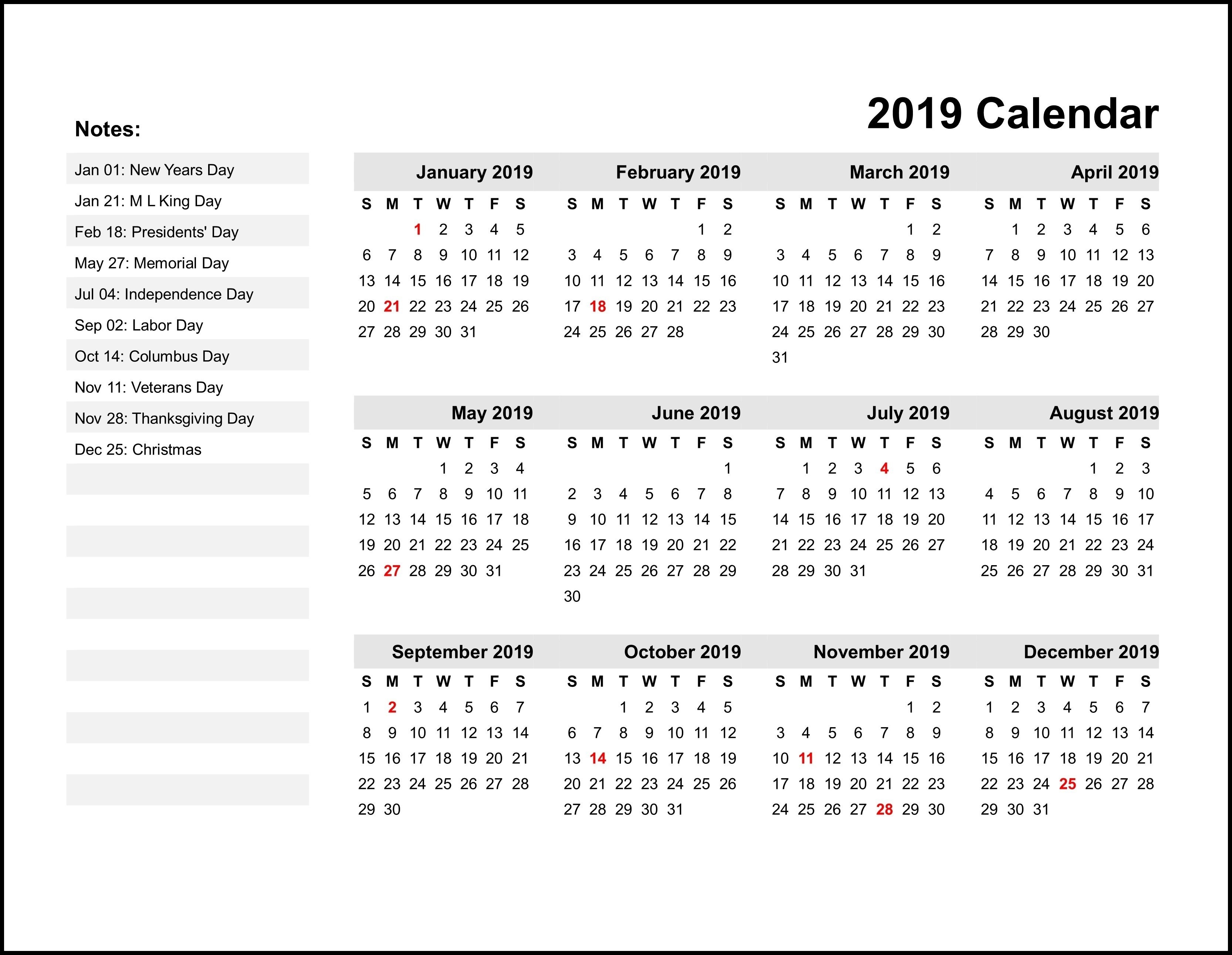 2019 Printable Monthly Calendar | Calendar Printables Apex 5 Calendar Template