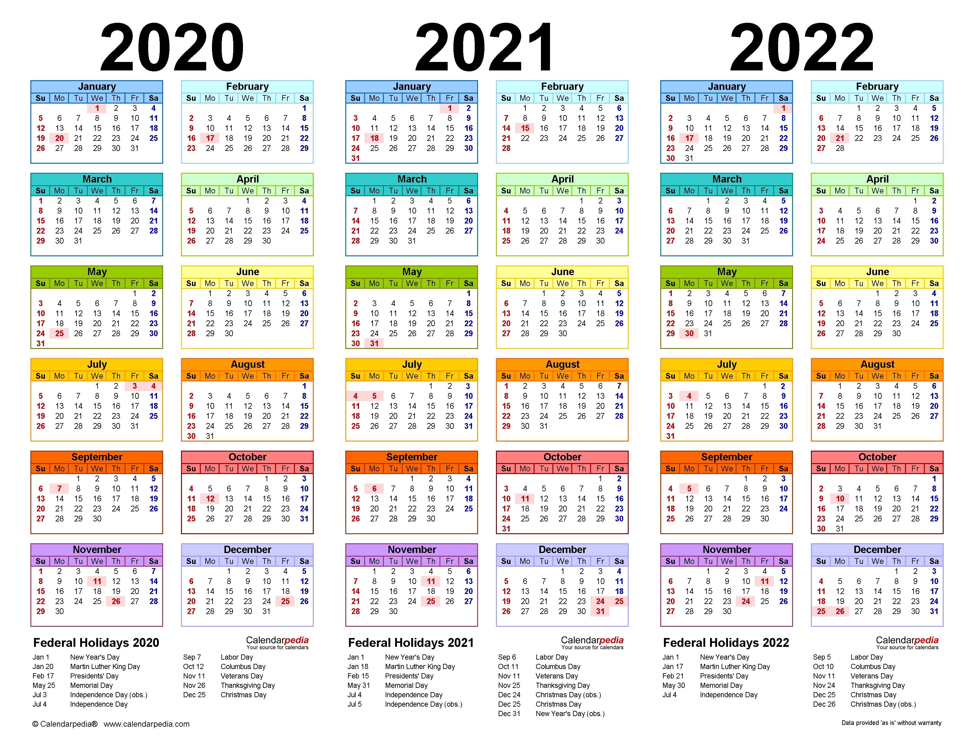 2020-2022 Three Year Calendar - Free Printable Word Templates 2 Year Calendar Template