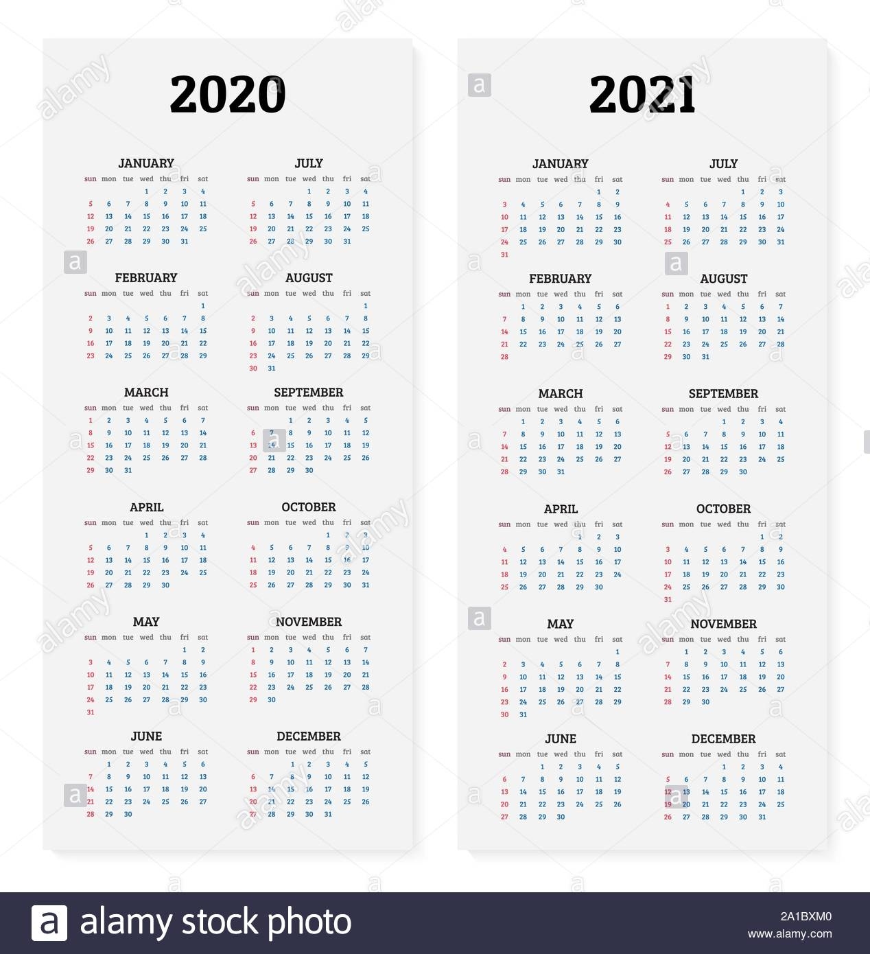 2020 And 2021 Annual Calendar. Vector Illustration Stock Calendario Juliano 2021