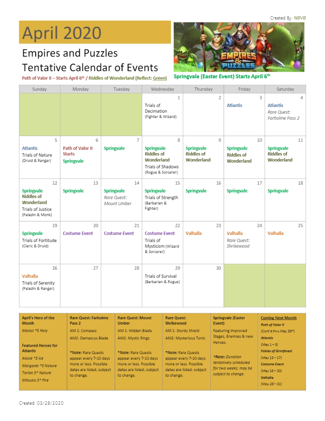 2020 April Calendar Of Events (Dates Are Tentative And May Empires And Puzzles Events Calendar 2021