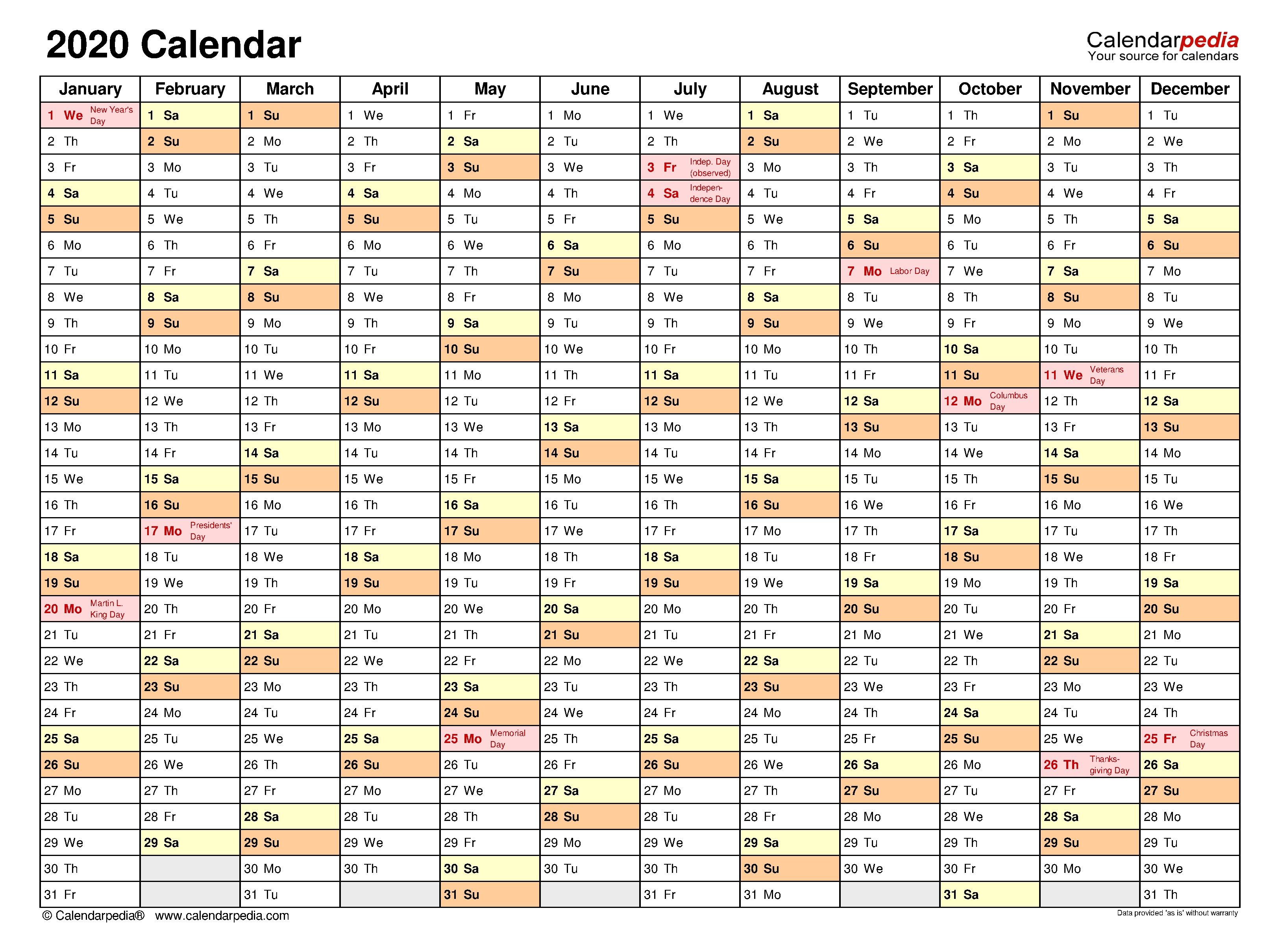 2020 Calendar - Free Printable Excel Templates - Calendarpedia Excel Calendar Template Yearly