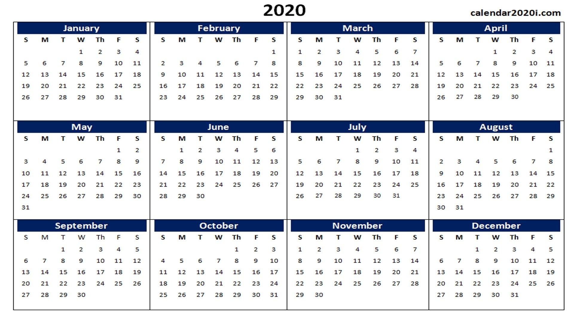 2020 Calendar Printable Template Holidays Word Excel 2020 Year Calendar Template Word