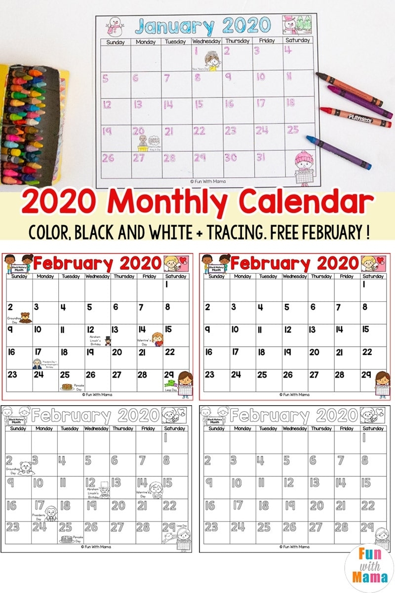 2020 Kids Calendar Printable - Fun With Mama Pre K Calendar Template