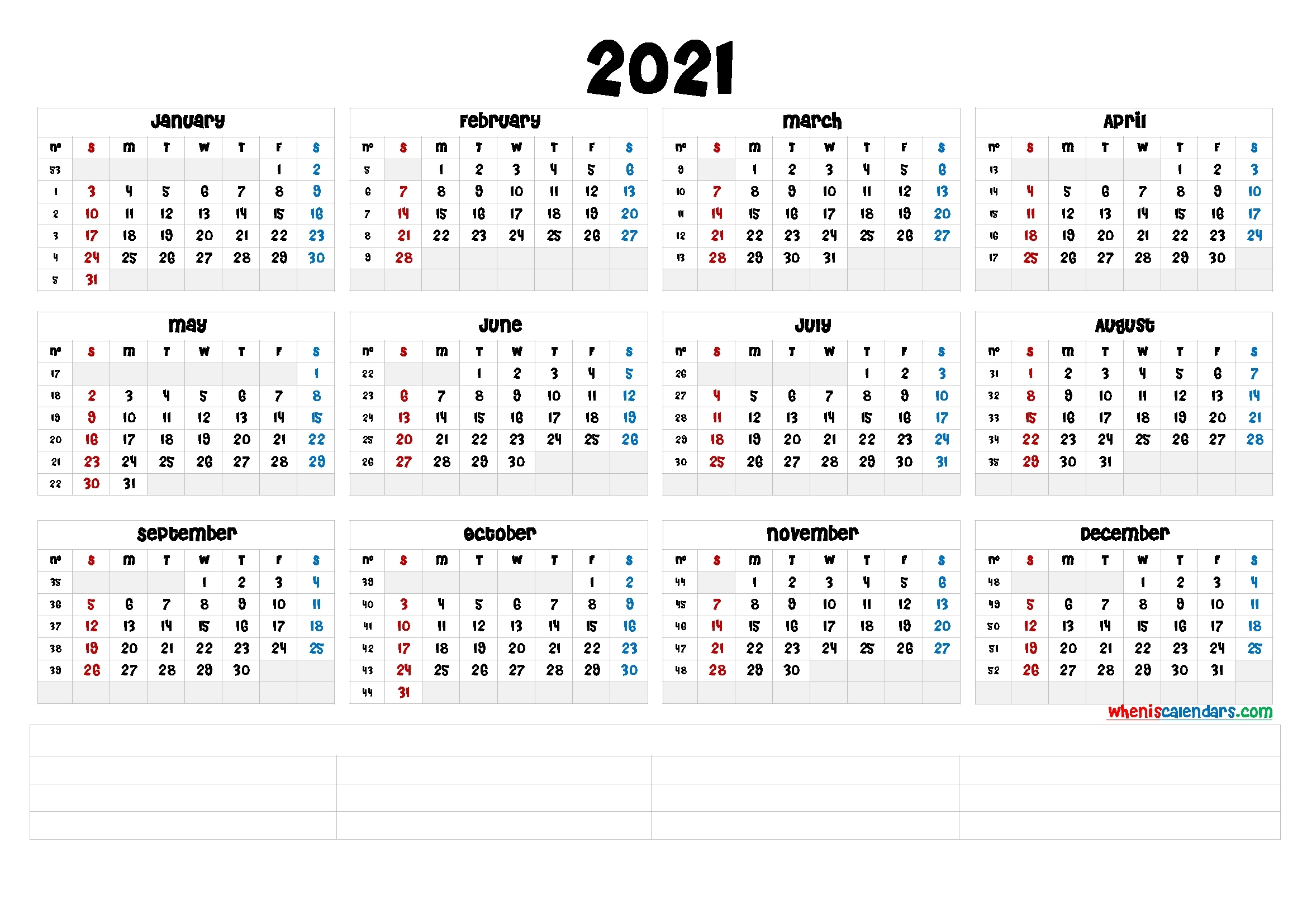 2021 Annual Calendar Printable (6 Templates) 18 X 24 Calendar Template