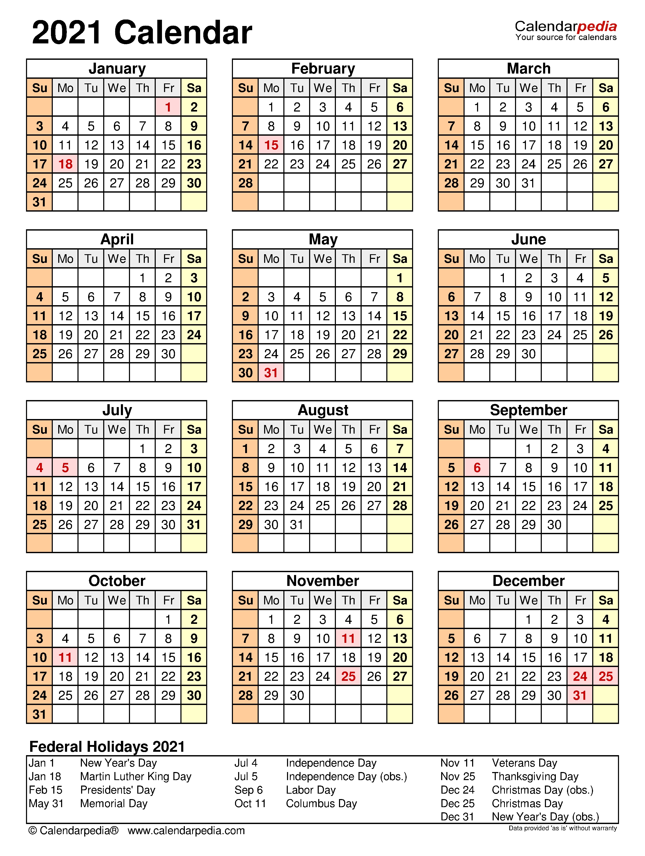 2021 Calendar - Free Printable Excel Templates - Calendarpedia Calendarpedia 2021 Printable Free Us Calendar Landscape