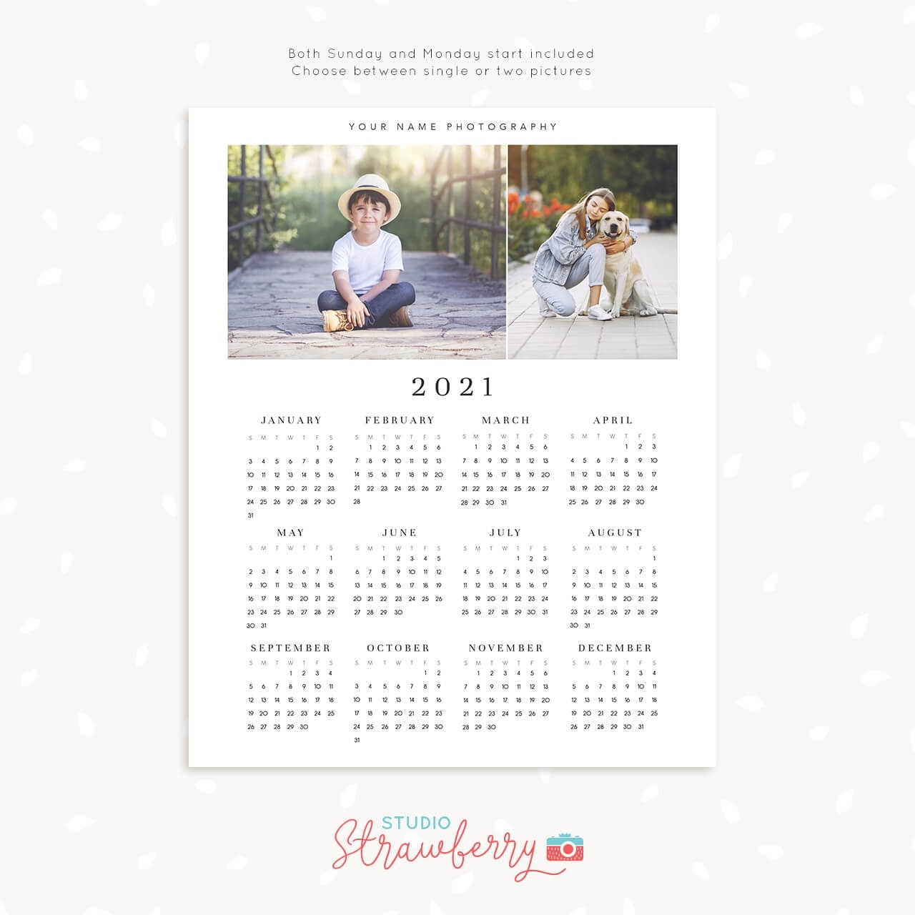 2021 Photo Calendar Template | One Page Printable Calendar Calendar Template One Page