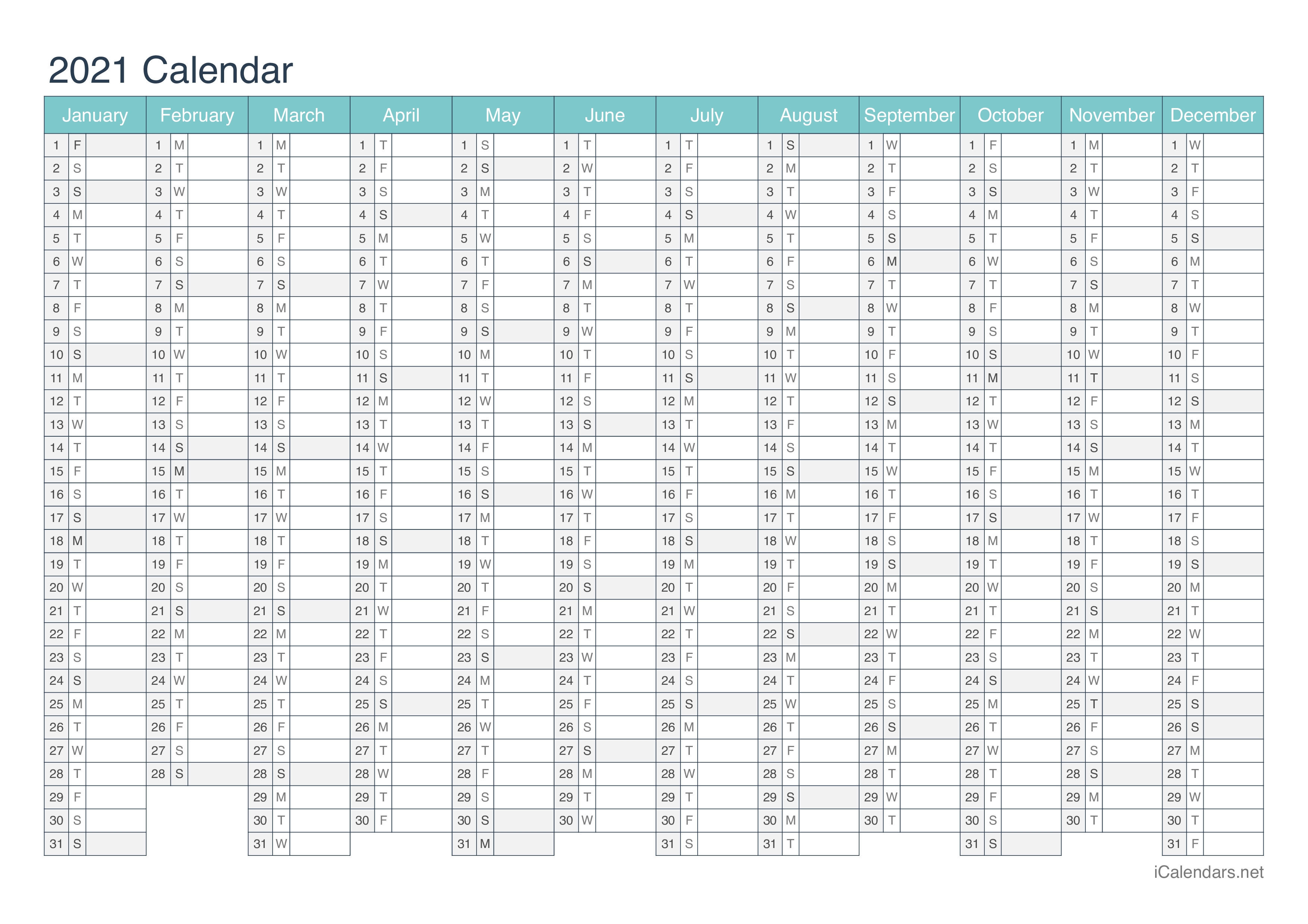 2021 Printable Calendar - Pdf Or Excel - Icalendars Calendario 2021 Excel