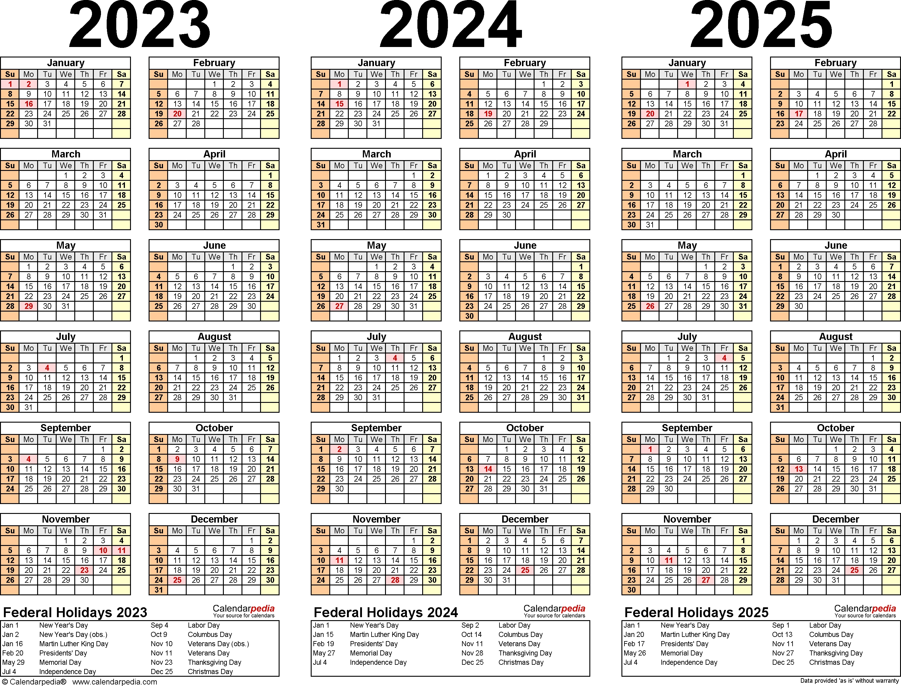2023-2025 Three Year Calendar - Free Printable Excel Templates 3 Year Calendar Template Excel