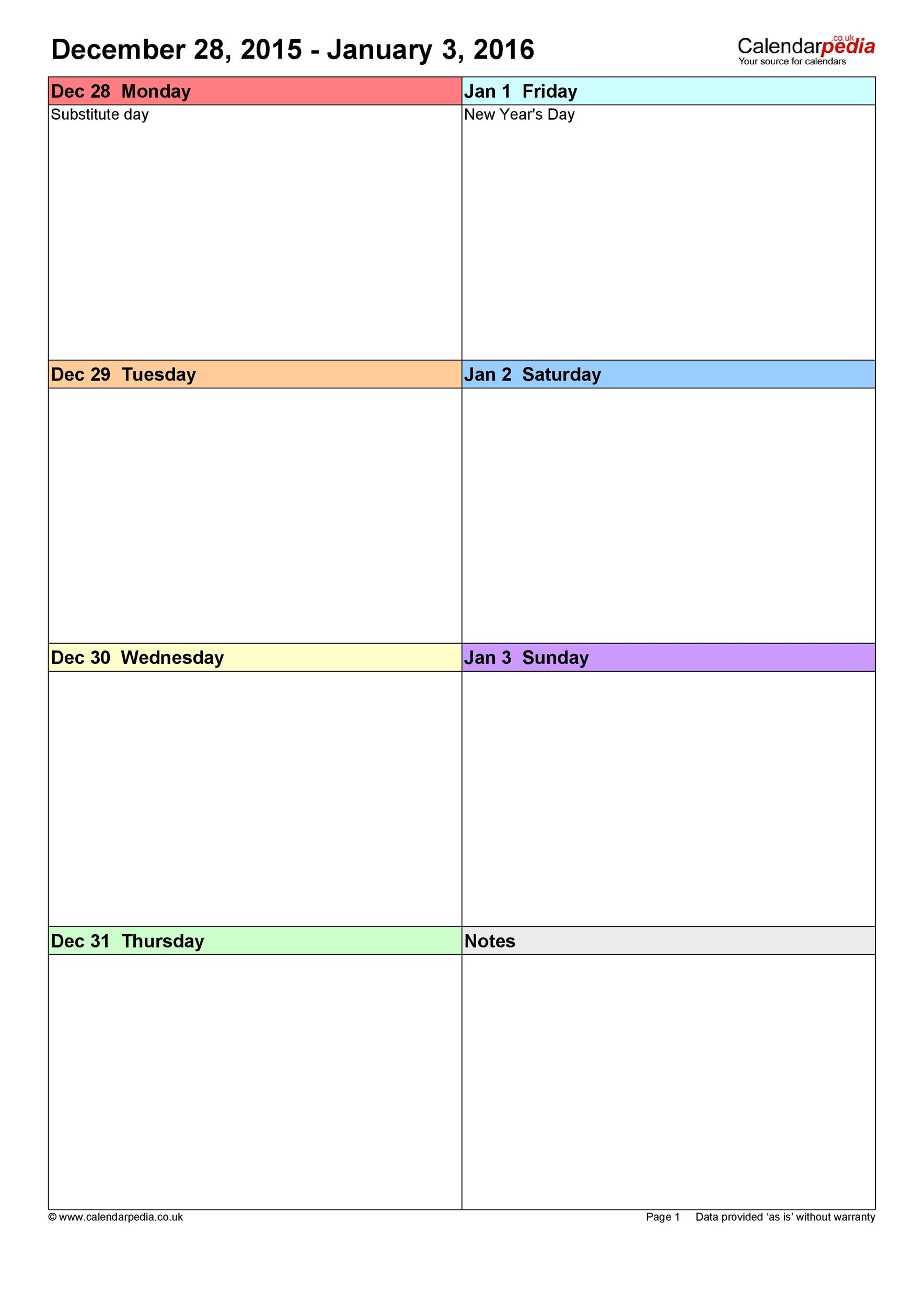 26 Blank Weekly Calendar Templates [Pdf, Excel, Word] ᐅ Free 7 Day Calendar Printable Template
