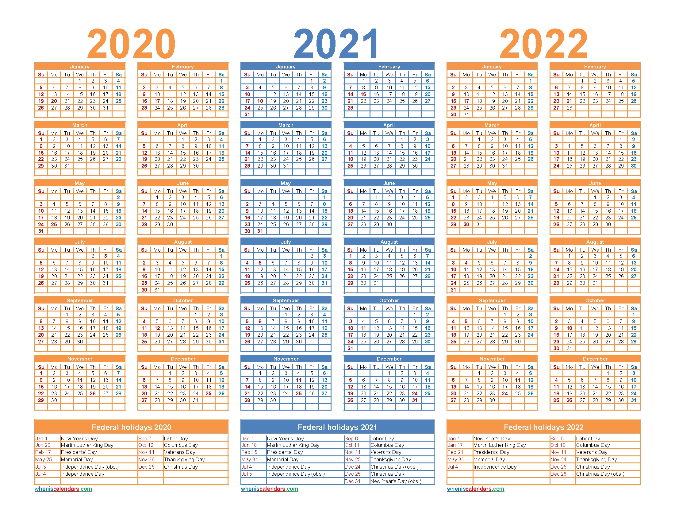 3 Year Calendar 2020 To 2022 Printable Free 3 Year Calendar Templates