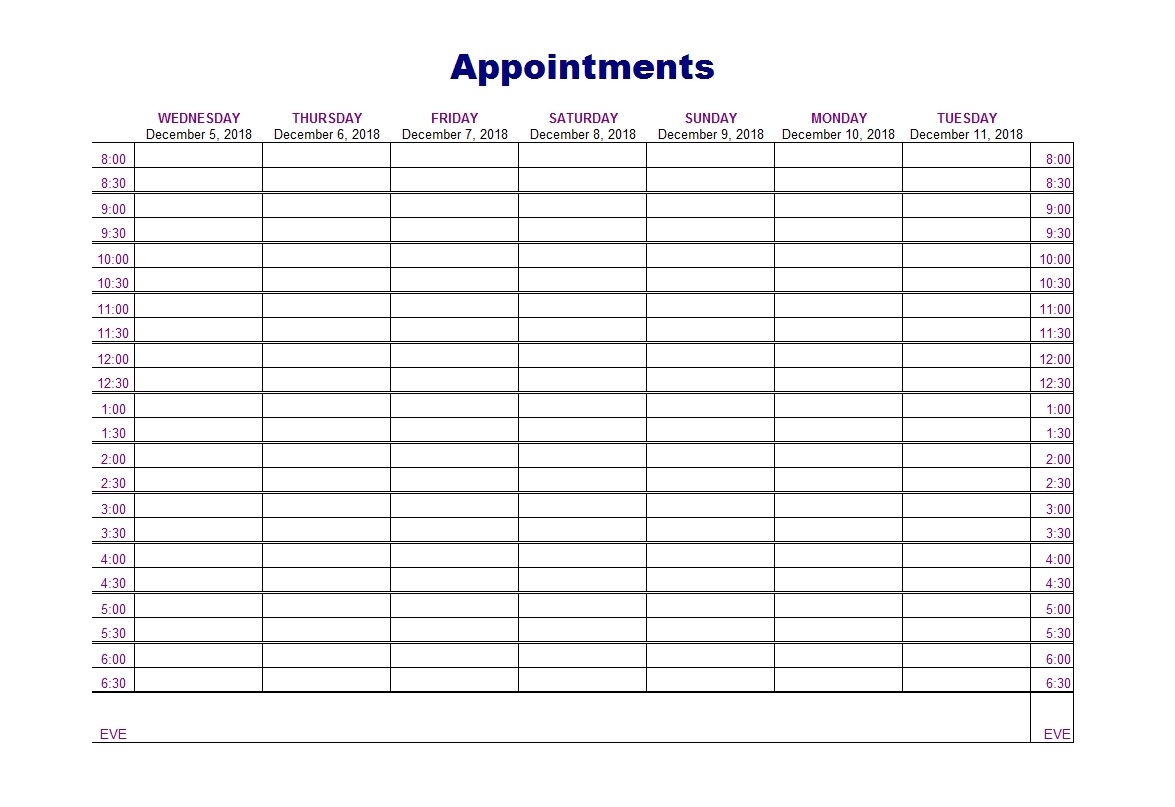 45 Printable Appointment Schedule Templates [&amp; Appointment 7 Day Appointment Calendar Template