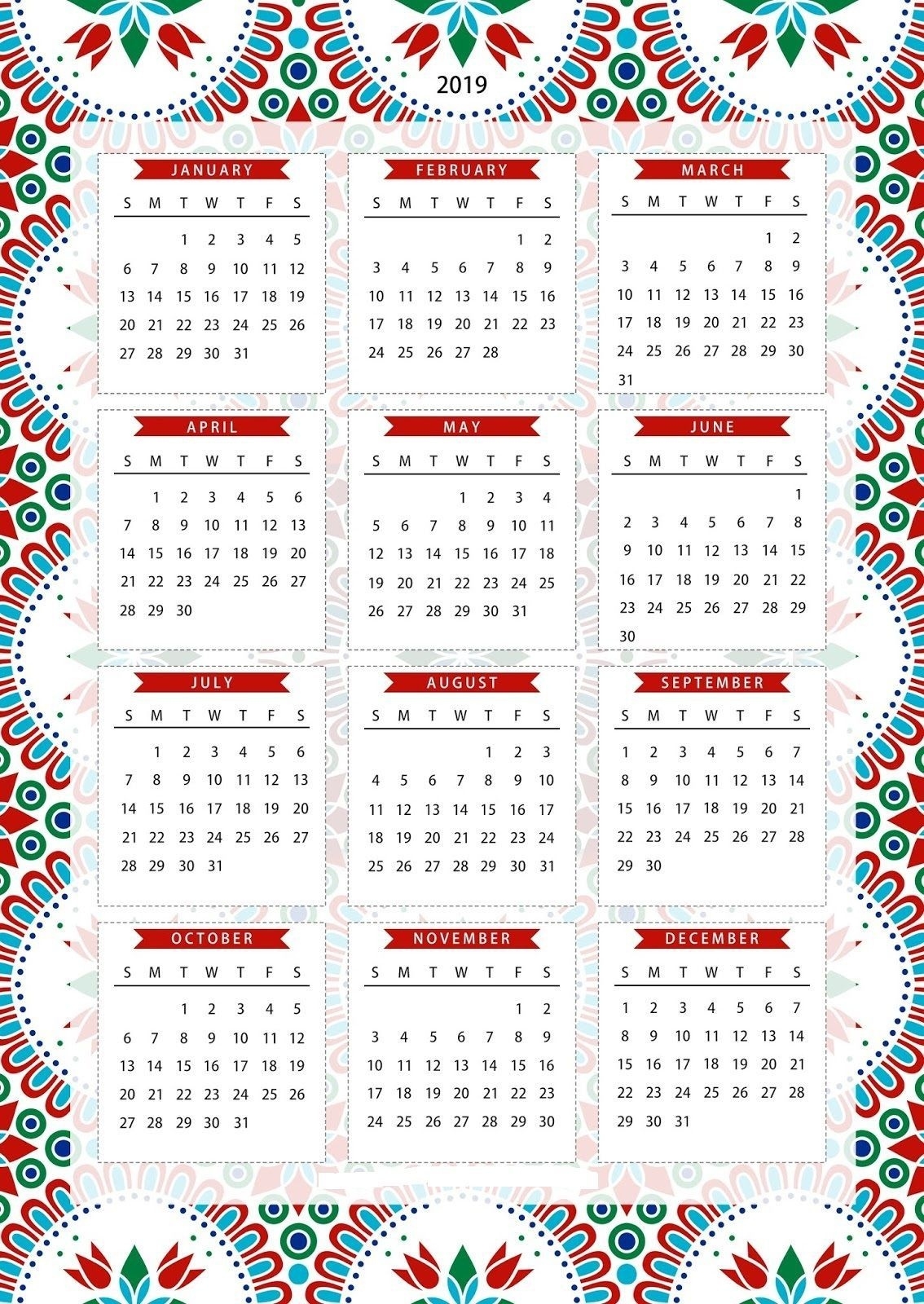 Amazing 2019 One Page Calendar | Free Printable Calendar Apex 5 Calendar Template