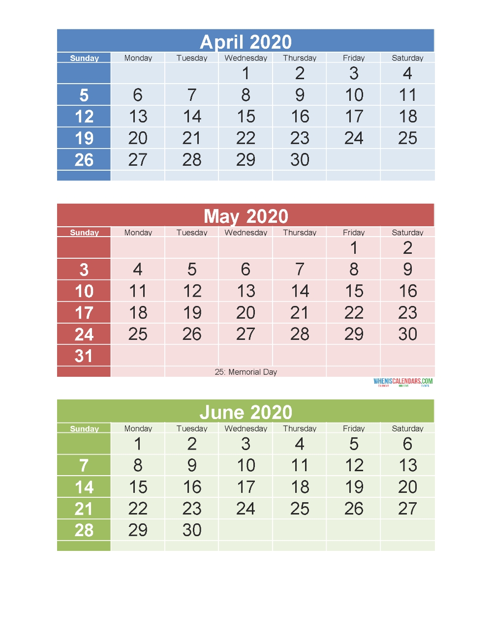 April May June 2020 Calendar 3 Months Per Page Printable 3 Month Editable Calendar 2021