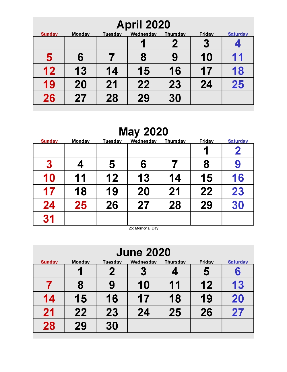April May June 2020 Calendar 3 Months Per Page Printable Printable 3 Month Calendar 2021 Free