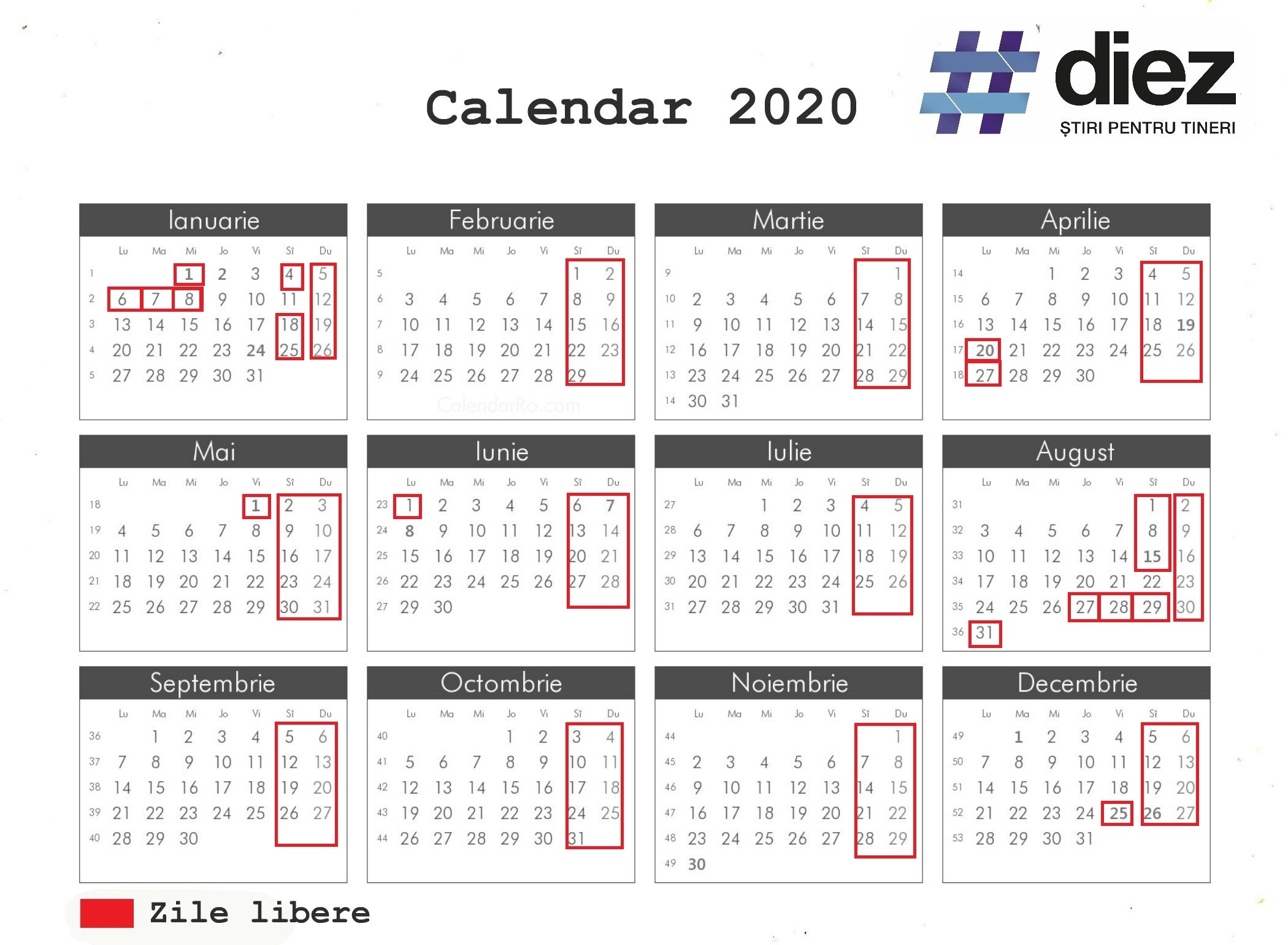 Calendar Zile Lucratoare 2021 – Printable Blank Calendar Template