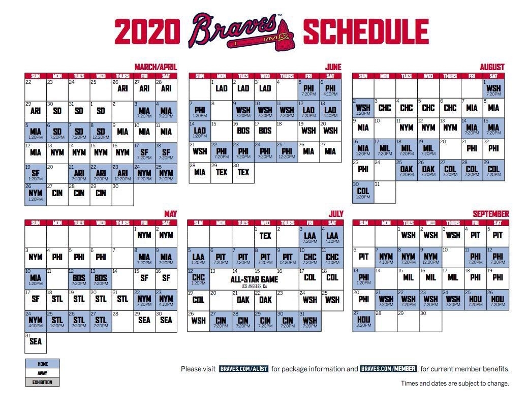 Atlanta Braves Schedule 2020 Printable | Calendar For Planning Atlanta Braves Printable Schedule Calendar 2021