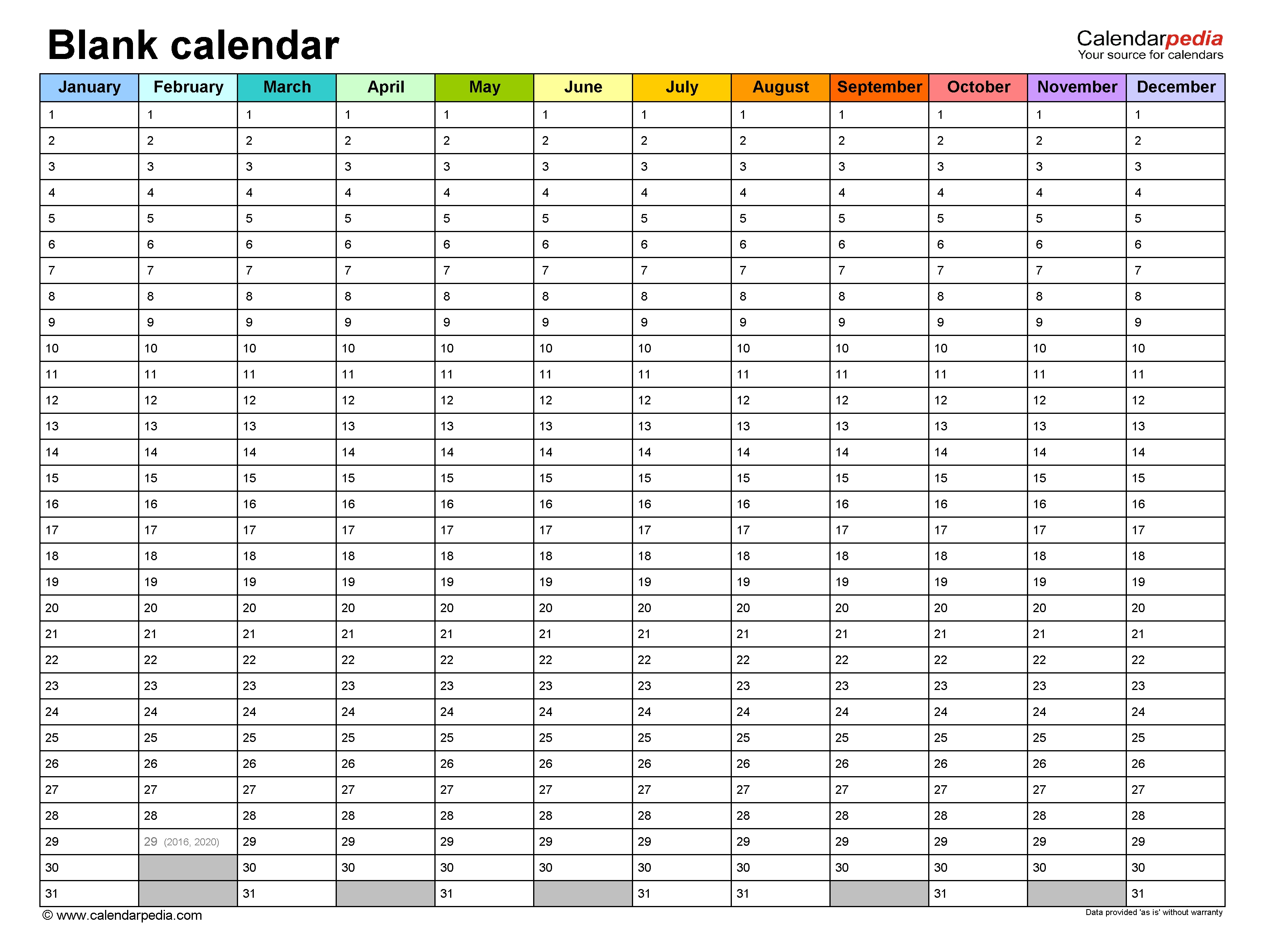 Blank Calendars - Free Printable Microsoft Word Templates Calendar Template Year On One Page