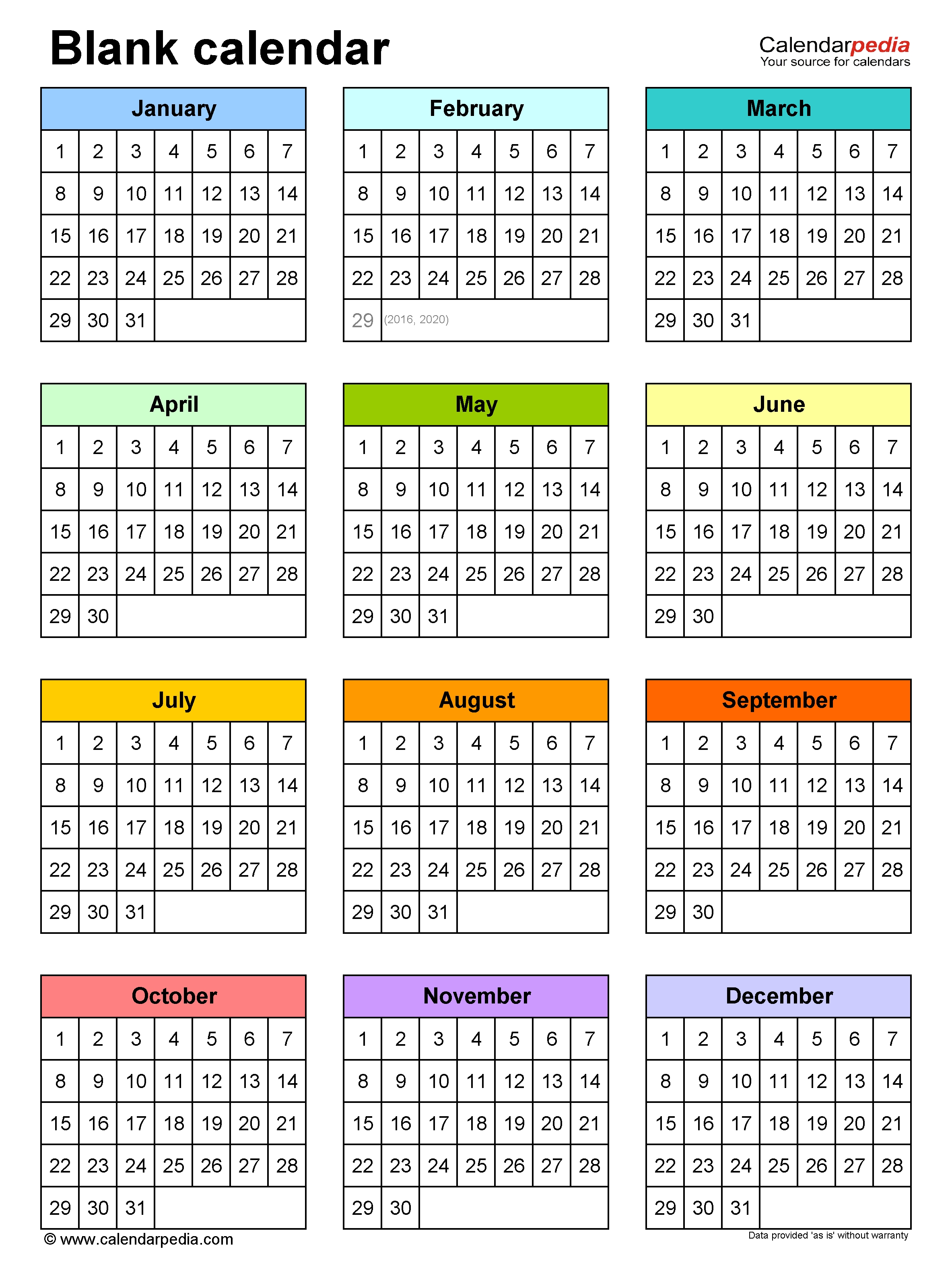 Blank Calendars - Free Printable Microsoft Word Templates Calendar Template Year On One Page