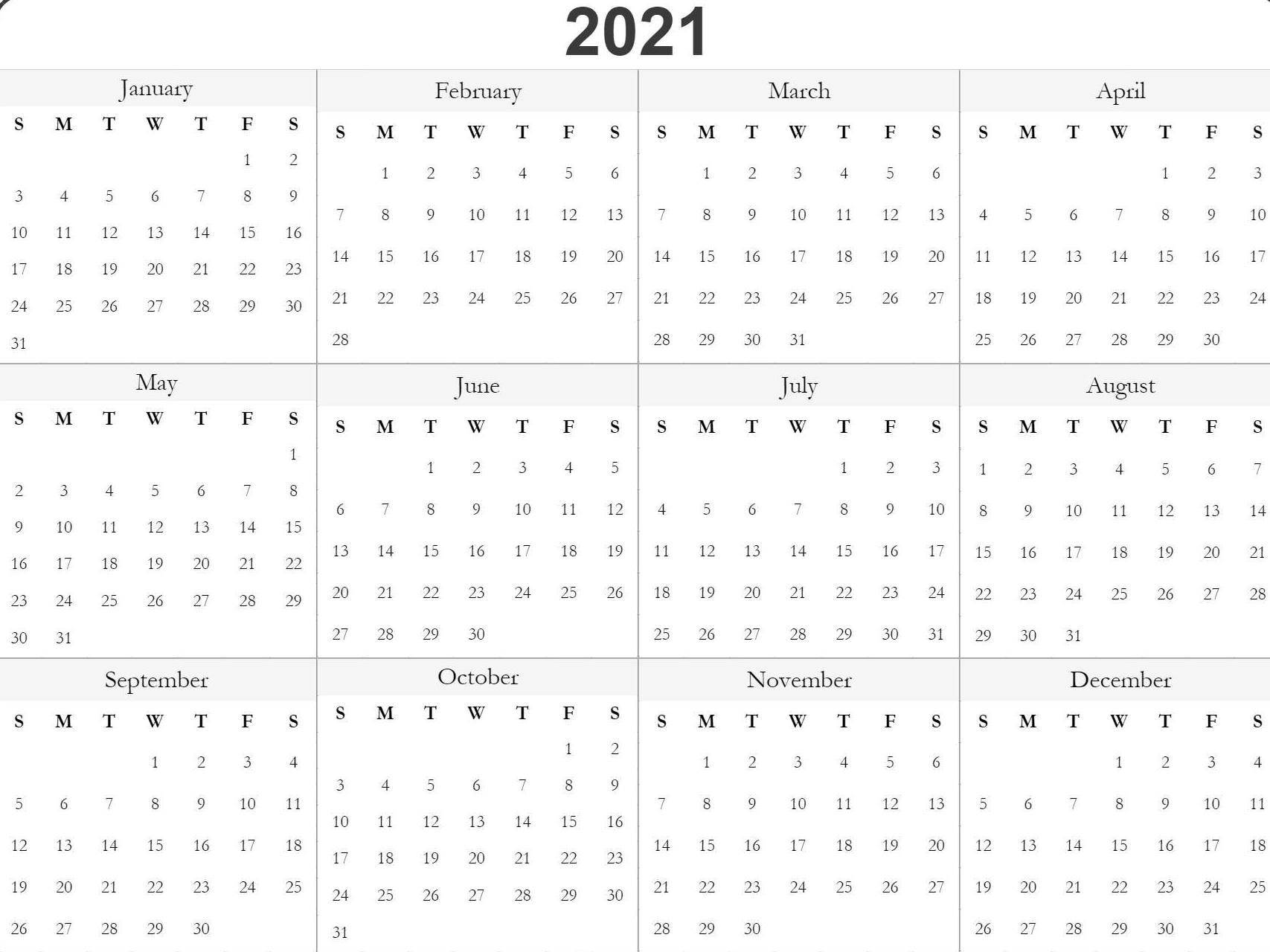 Blank Printable 2021 Calendar Template | Print Calendar Free Printable Calendars 2021 With Lines