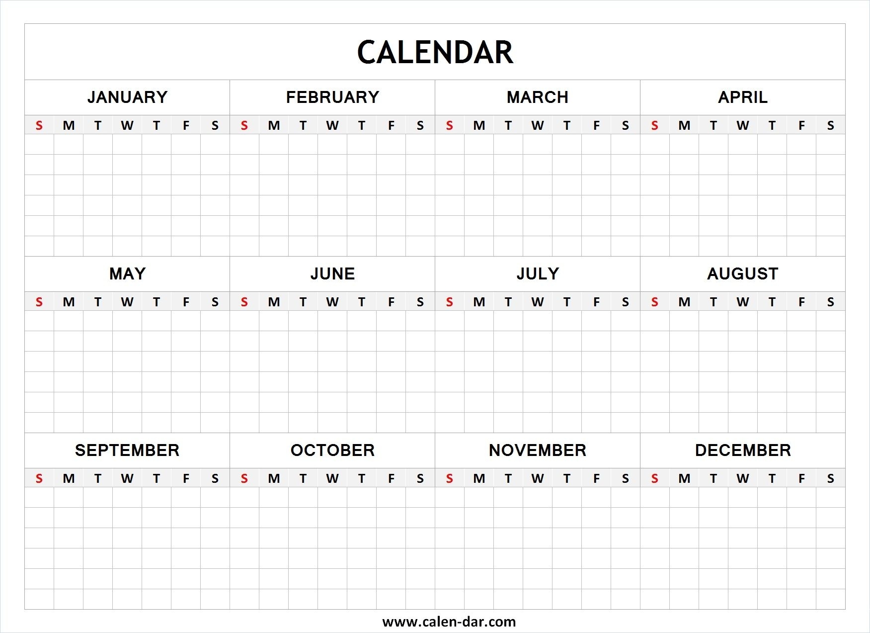 Blank Year Calendar | Yearly Calendar Template, Blank Free Printable Yearly Calendar Templates