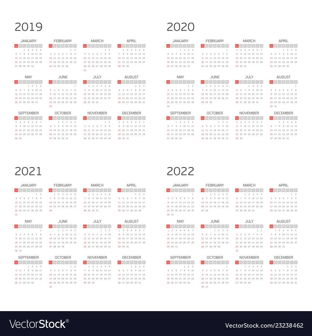 Calendar 2020 To 2022 | Calendar Template Printable | Vector Free Calendar Template Vector