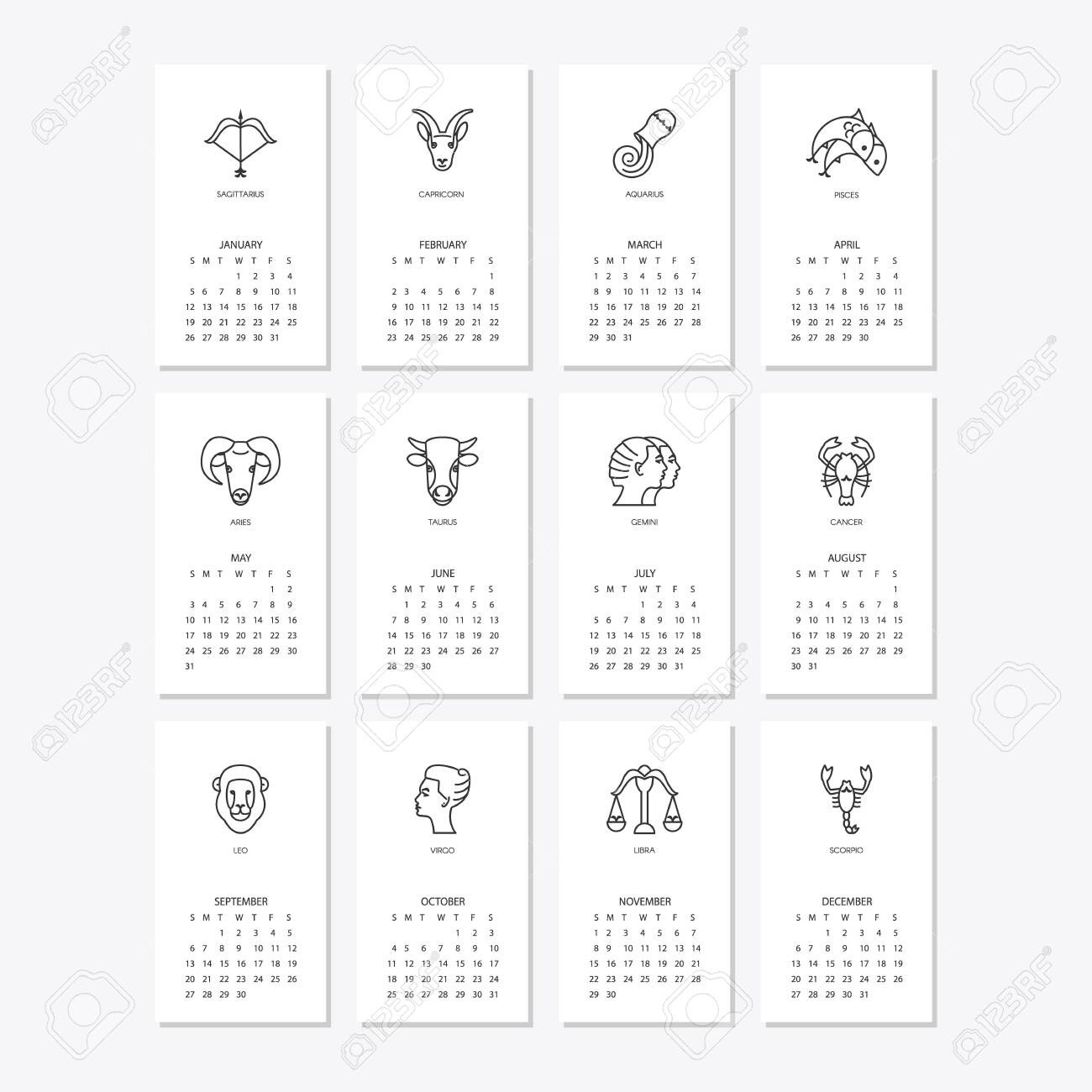 Calendar 2020 With Horoscope Signs Zodiac Symbols Set English Calendar Zodiac Signs