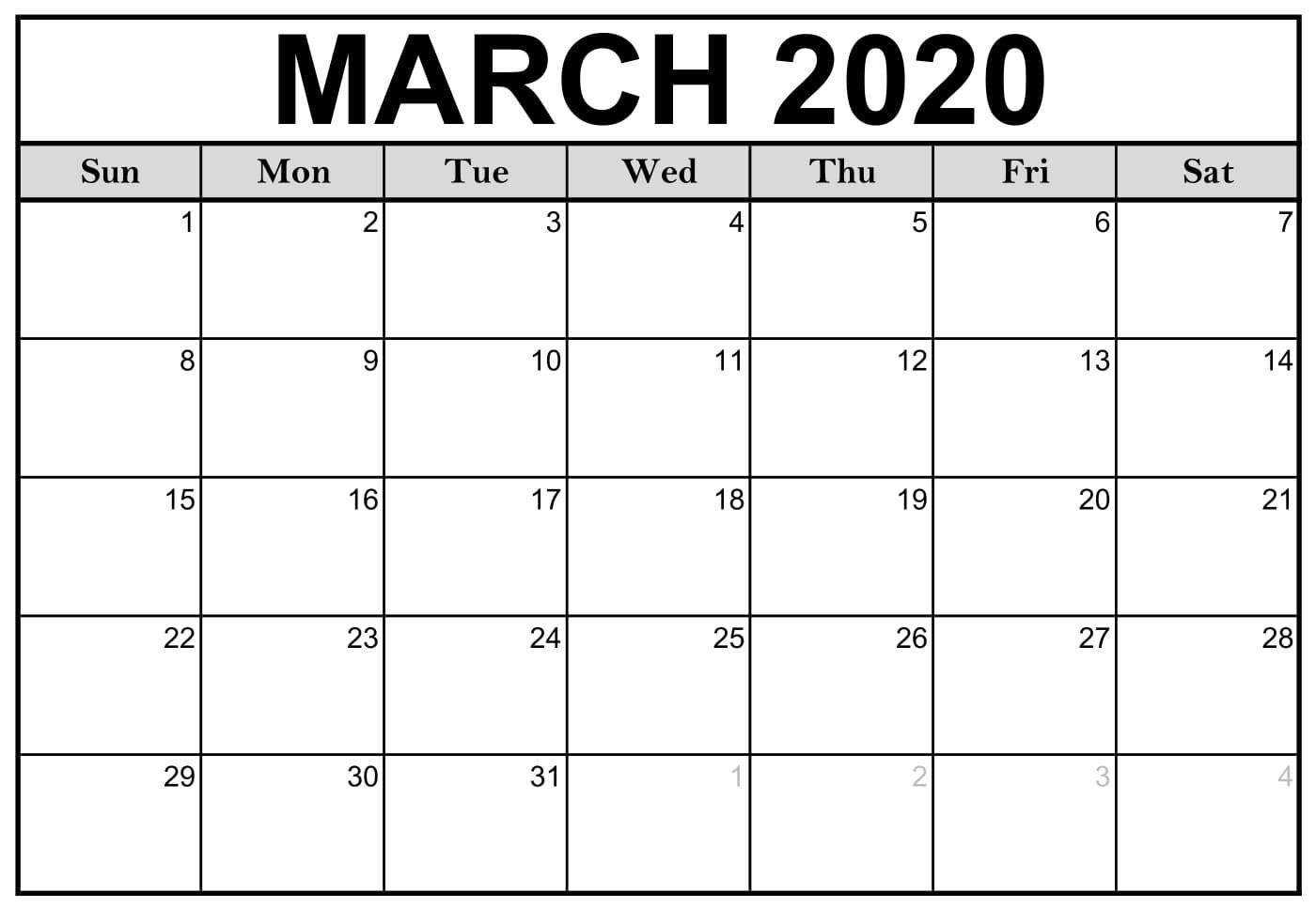 Calendar March 2020 Free Printable | Calendar Printables Calendar Template To Print Free