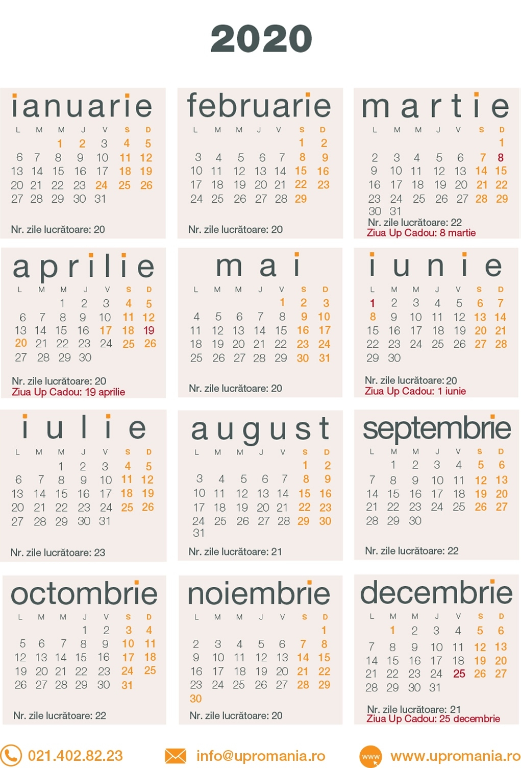 Calendar Zile Lucratoare 2021 | Up Romania Calendar Zile Lucratoare 2021