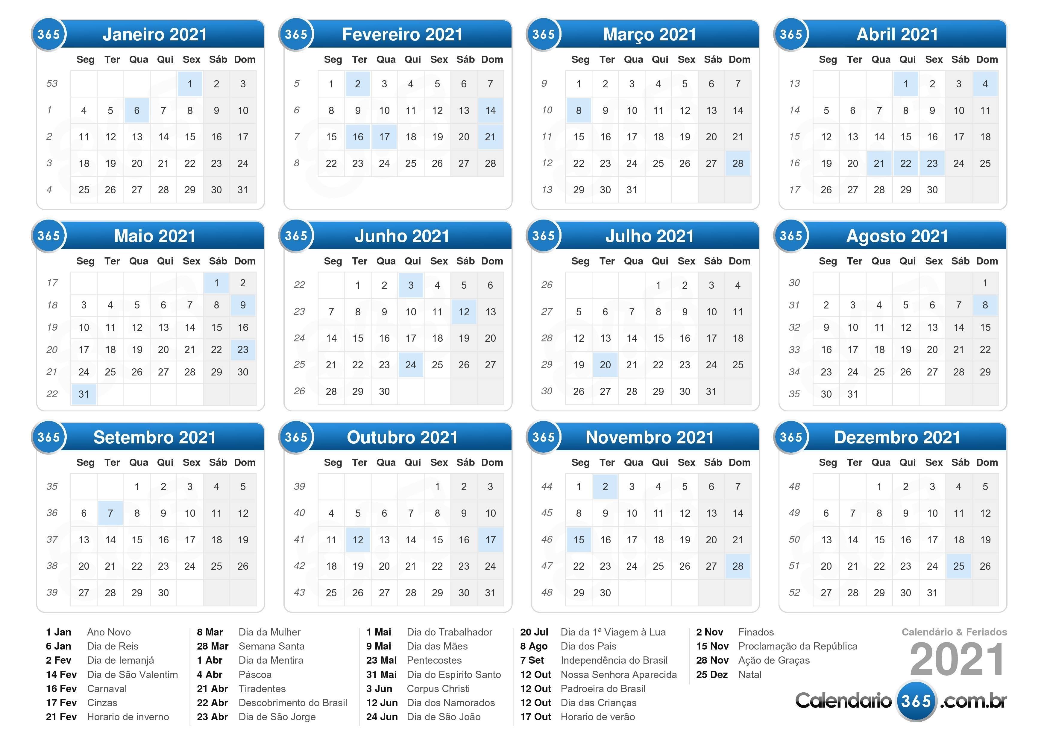 Calendário 2021 Calendario 2021 Excel