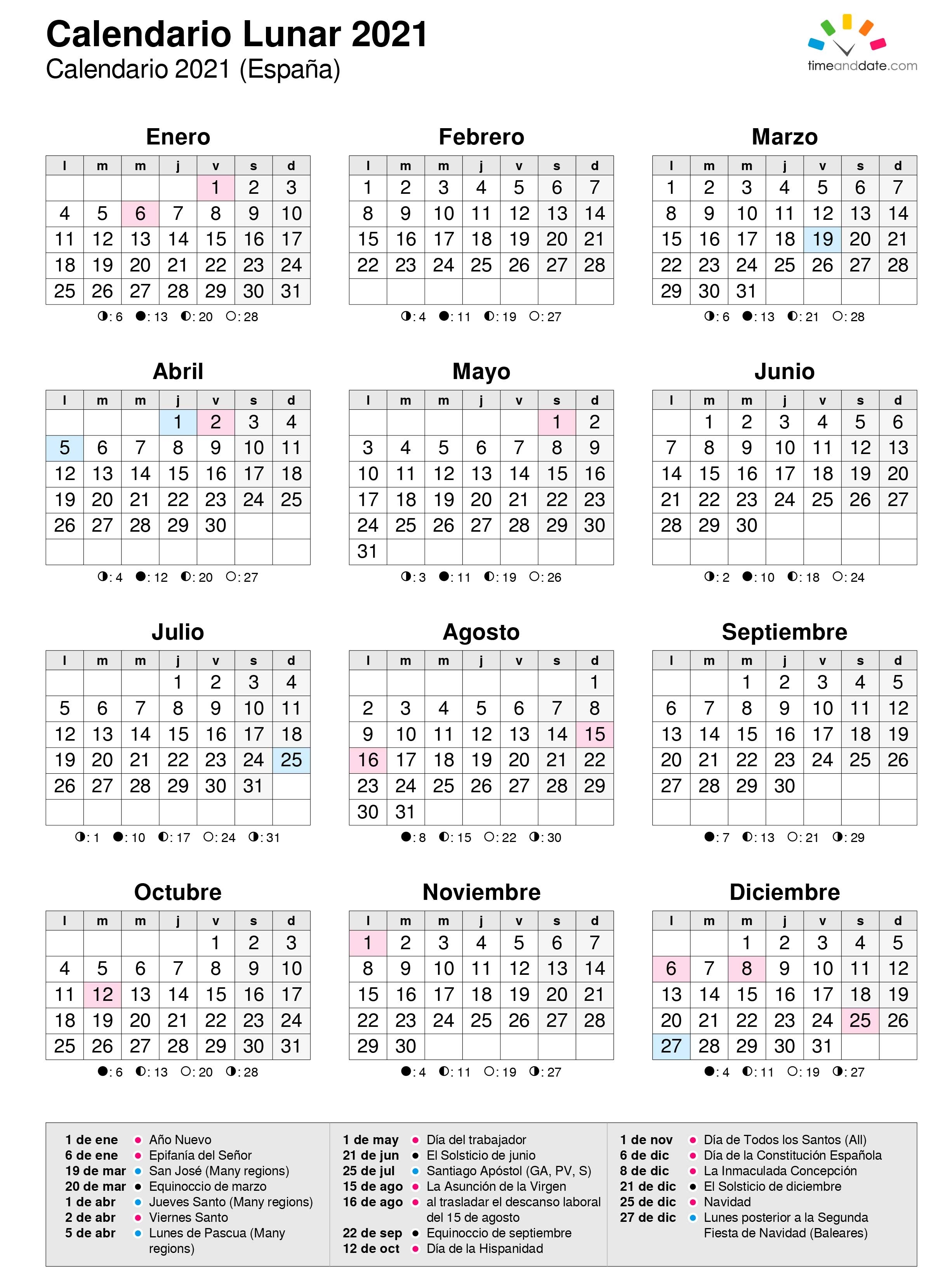 Calendario Lunar Del Año 2021 Calendario 2021 Con Semanas