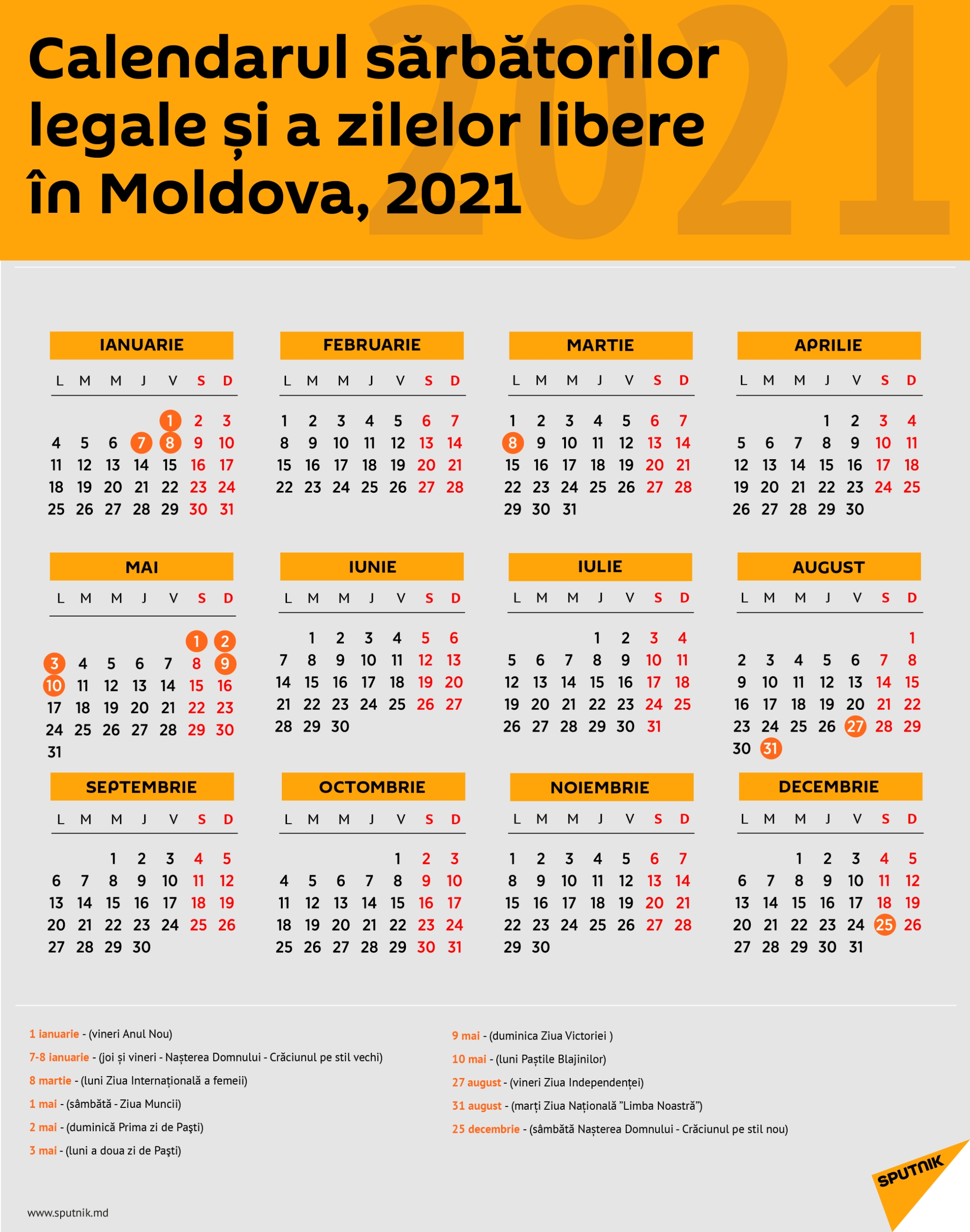 Calendarul Zilelor De Odihnă În Moldova Pentru Anul 2021 Calendar Zile Lucratoare 2021