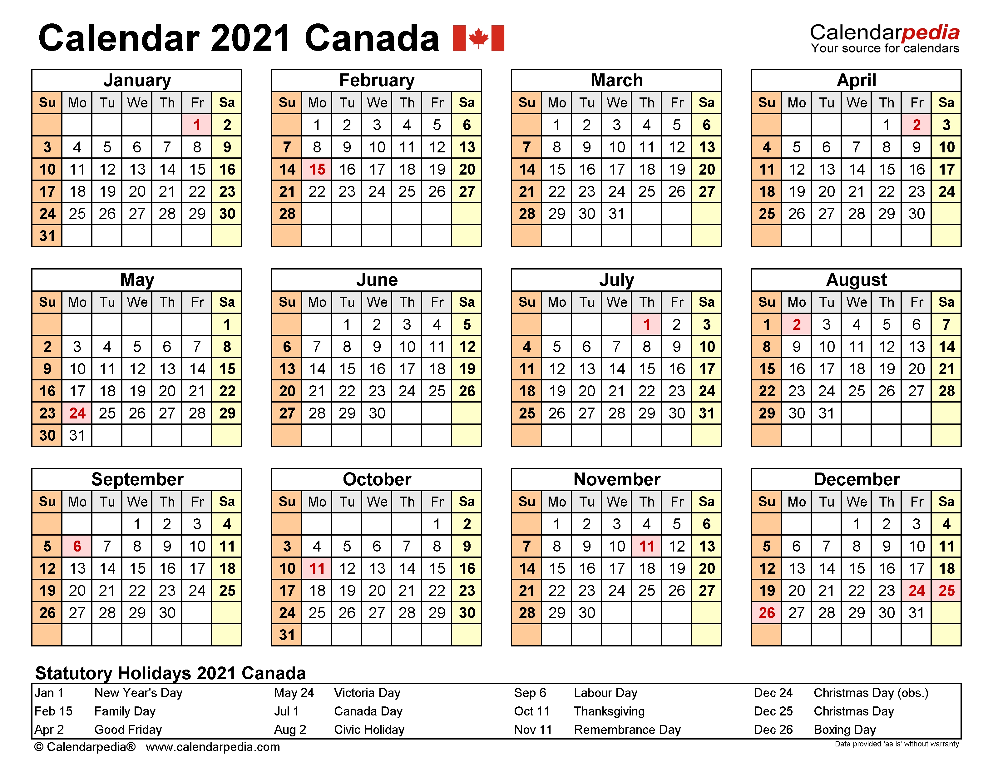 Canada Calendar 2021 - Free Printable Excel Templates Calendarpedia 2021