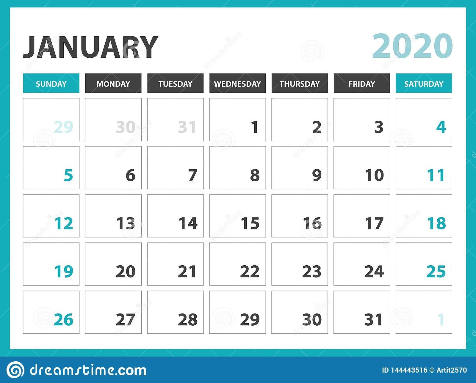 Desk Calendar Layout Size 8 X 6 Inch, January 2020 Calendar Free 8 Week Calendar Template