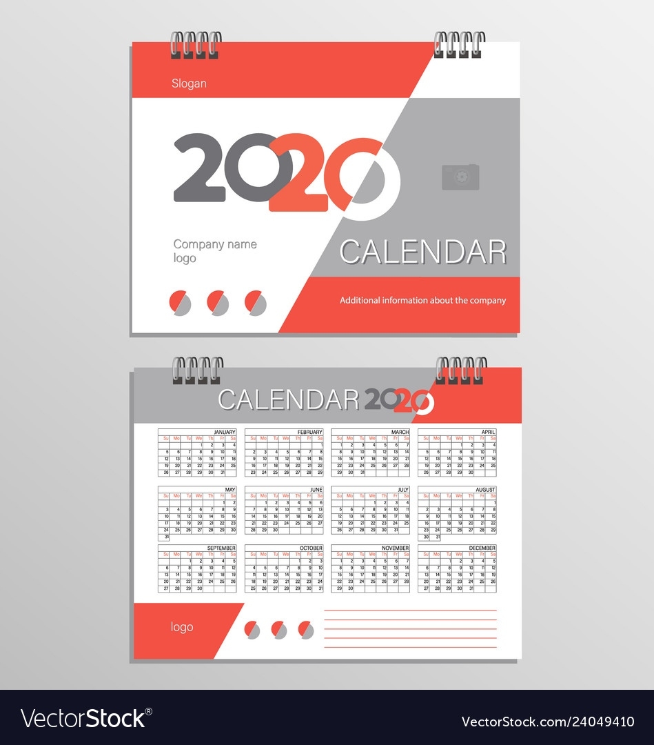 Desk Calendar Template For 2020 Year Royalty Free Vector Free Calendar Template Vector