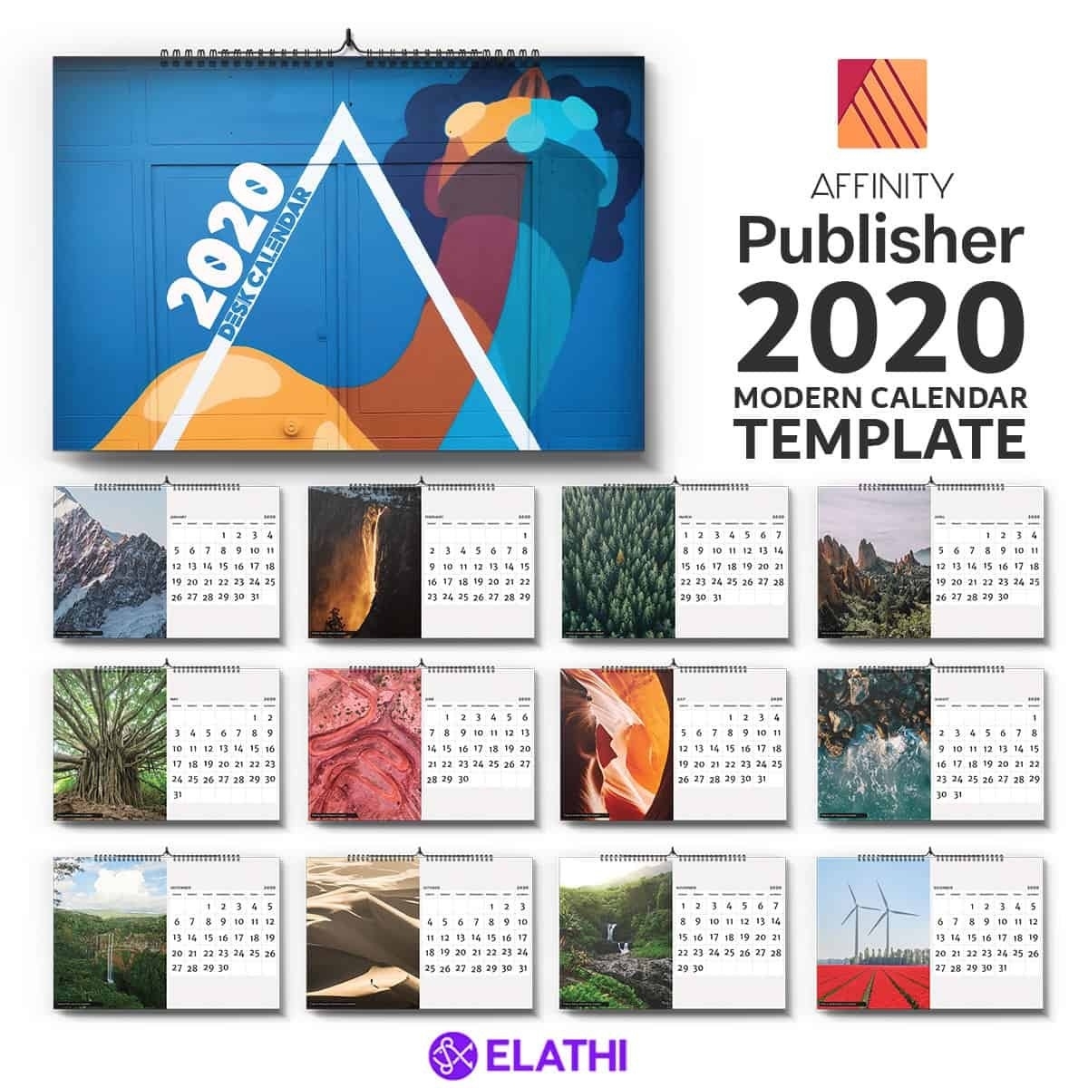 Download : 2020 Calendar Template (Affinity Publisher Calendar Template Graphic Design