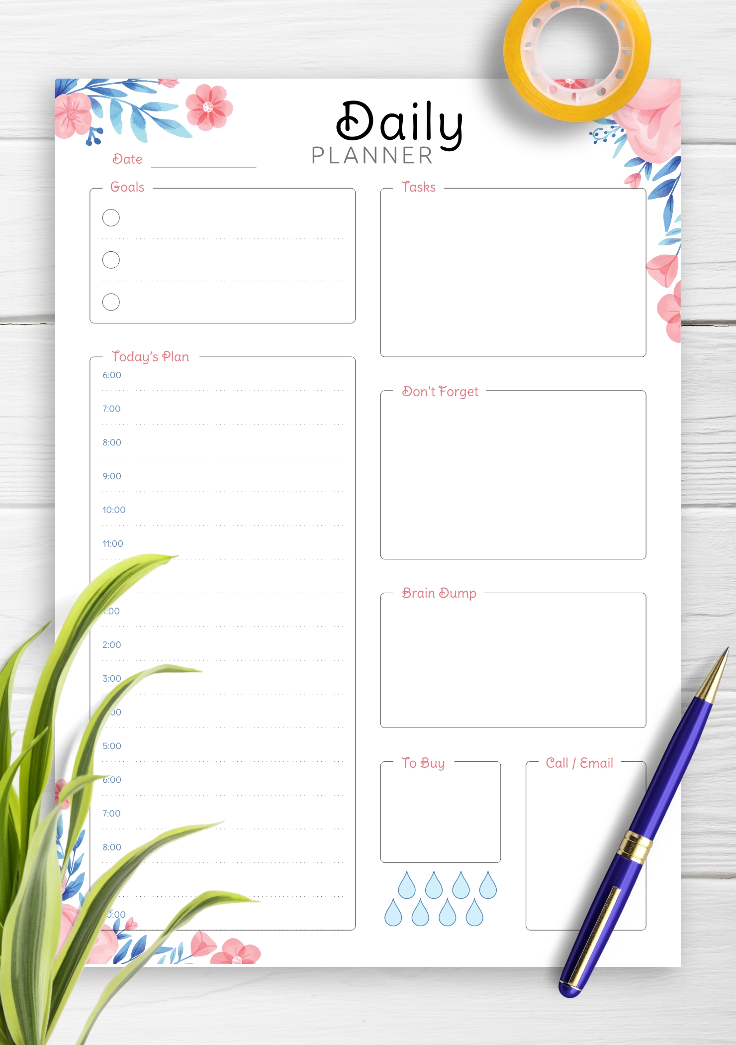 Download Printable Hourly Planner With Daily Tasks &amp; Goals Pdf 5 Day Hourly Calendar Template