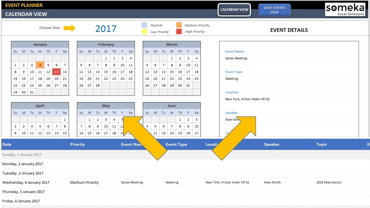 Dynamic Event Calendar | Calender In Excel Template Calendar Template With Recurring Events