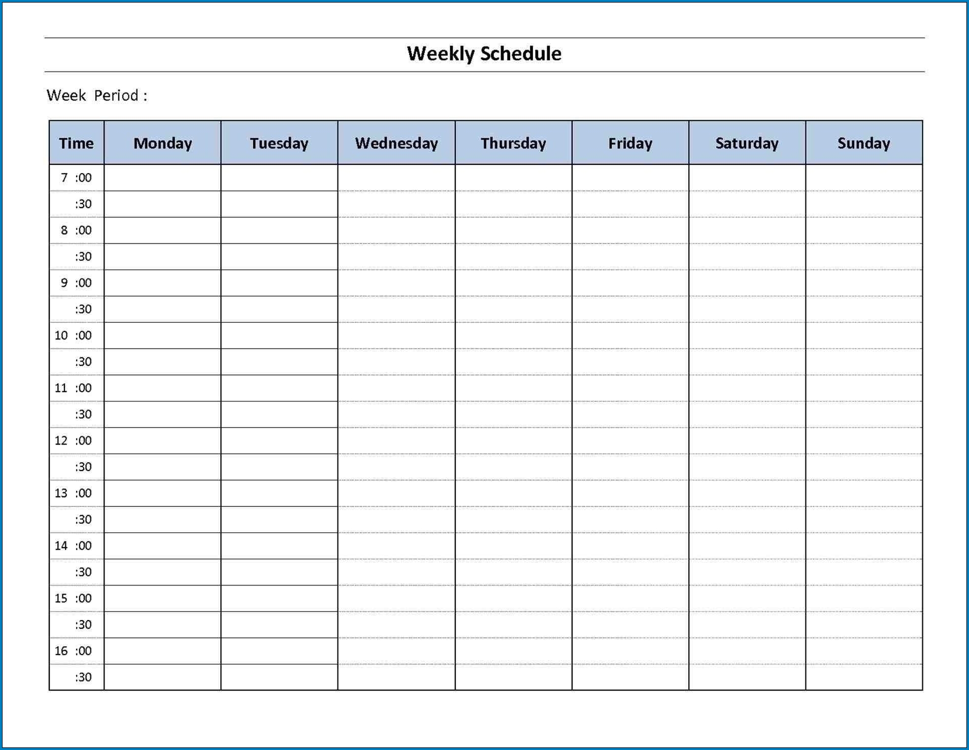 √ Free Printable 7 Day Schedule Template | Templateral Free 7 Day Week Calendar Template
