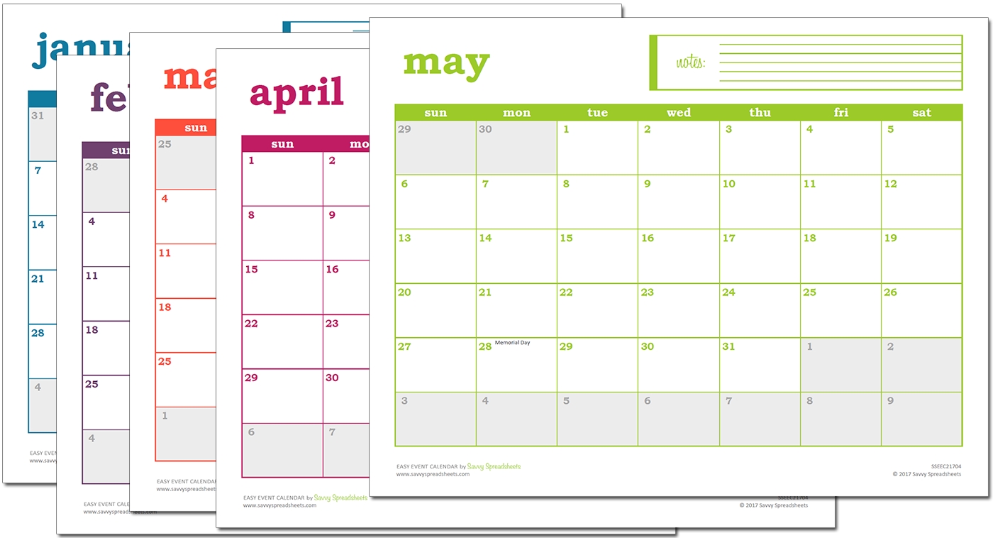 Easy Event Calendar - Excel Template | Excel Calendar Free Calendar Of Events Template