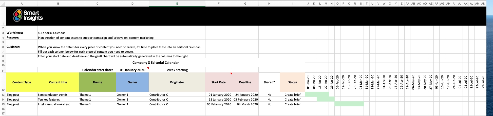 Editorial Calendar Spreadsheet | Smart Insights Content Calendar Template Xls
