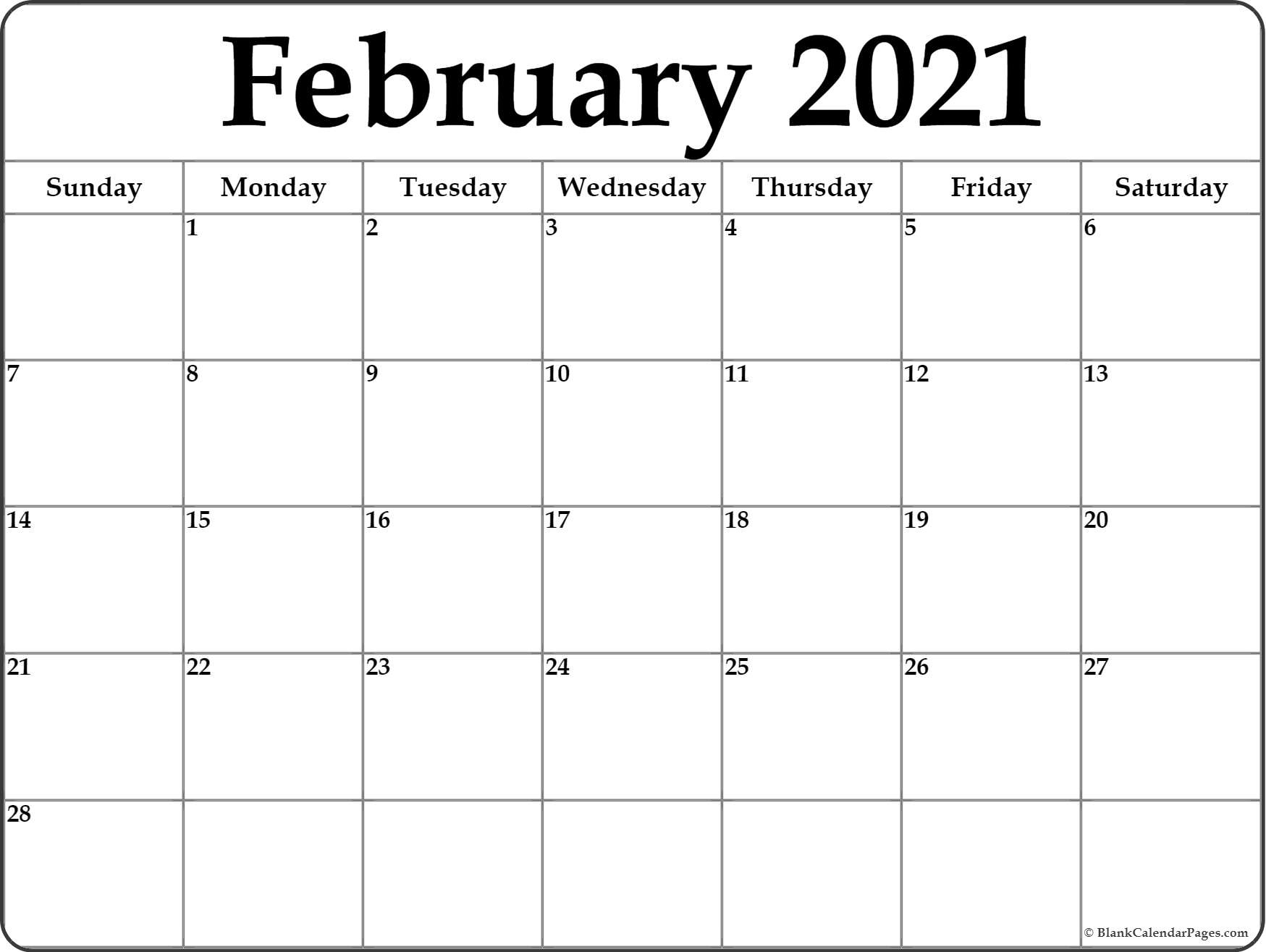 February 2021 Calendar | Free Printable Calendar 2021 Printable Calendar By Month With Lines