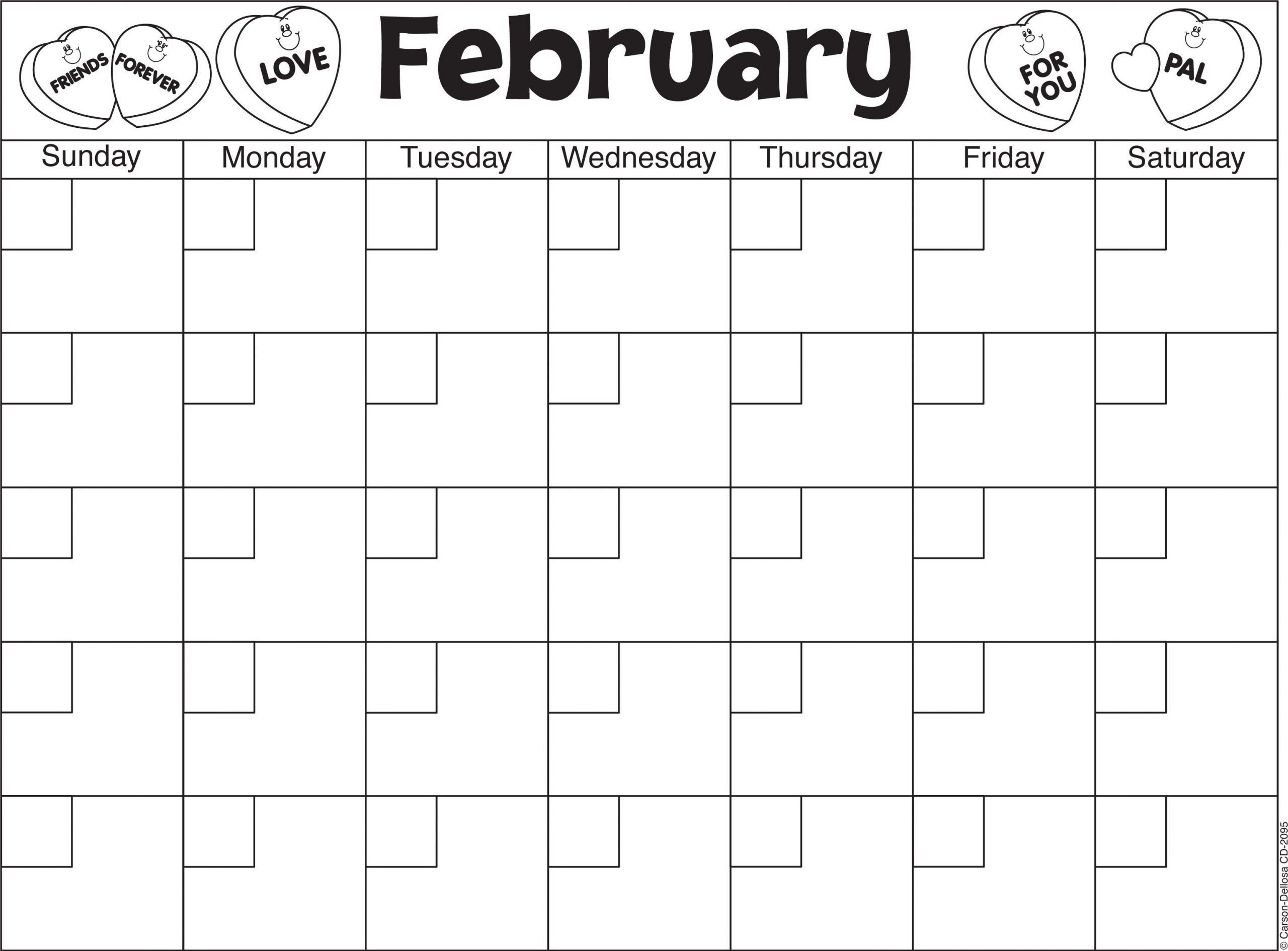 February Calendar Template--Great Way To Practice Counting Printable Kindergarten Calendar Template